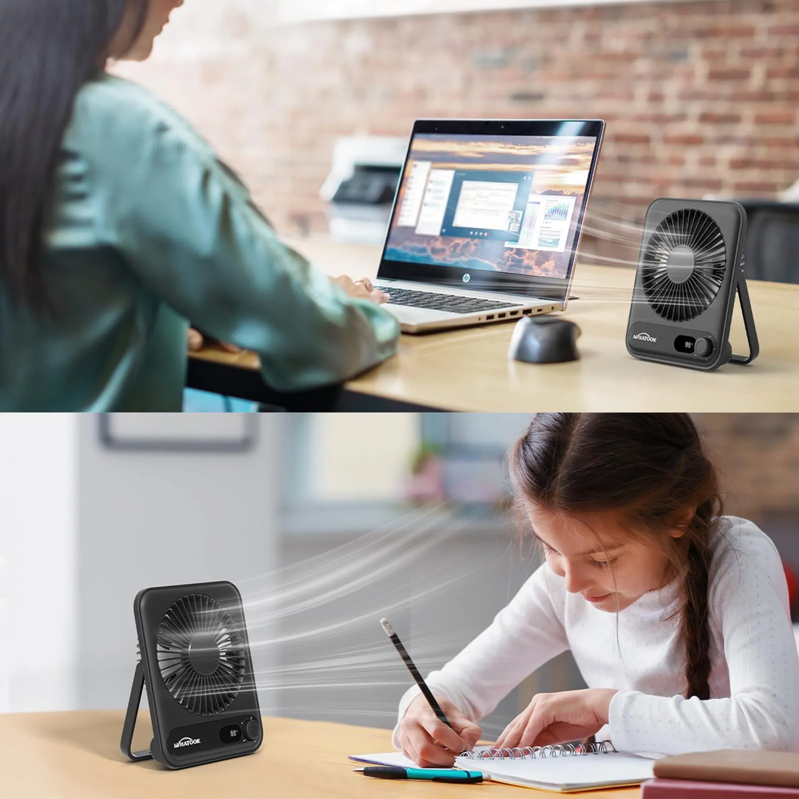 WHATOOK Set di 2 Ventilatori da Tavolo Ricaricabili 5000 mAh HL008 - immagine 7