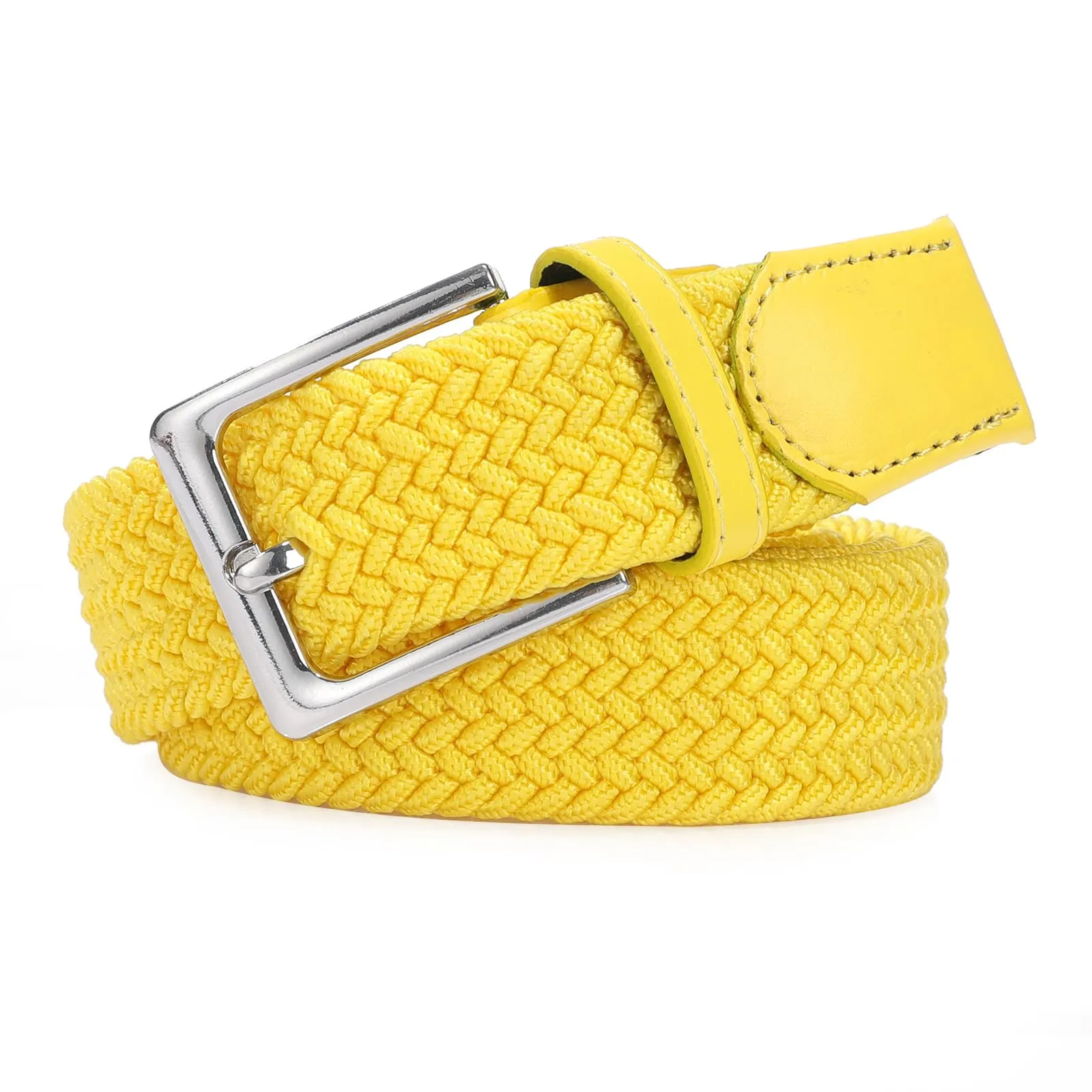 Bella Accessori Cintura Elastica Intrecciata Unisex con Fibbia in Lega di Zinco, Giallo, 115cm - immagine 2