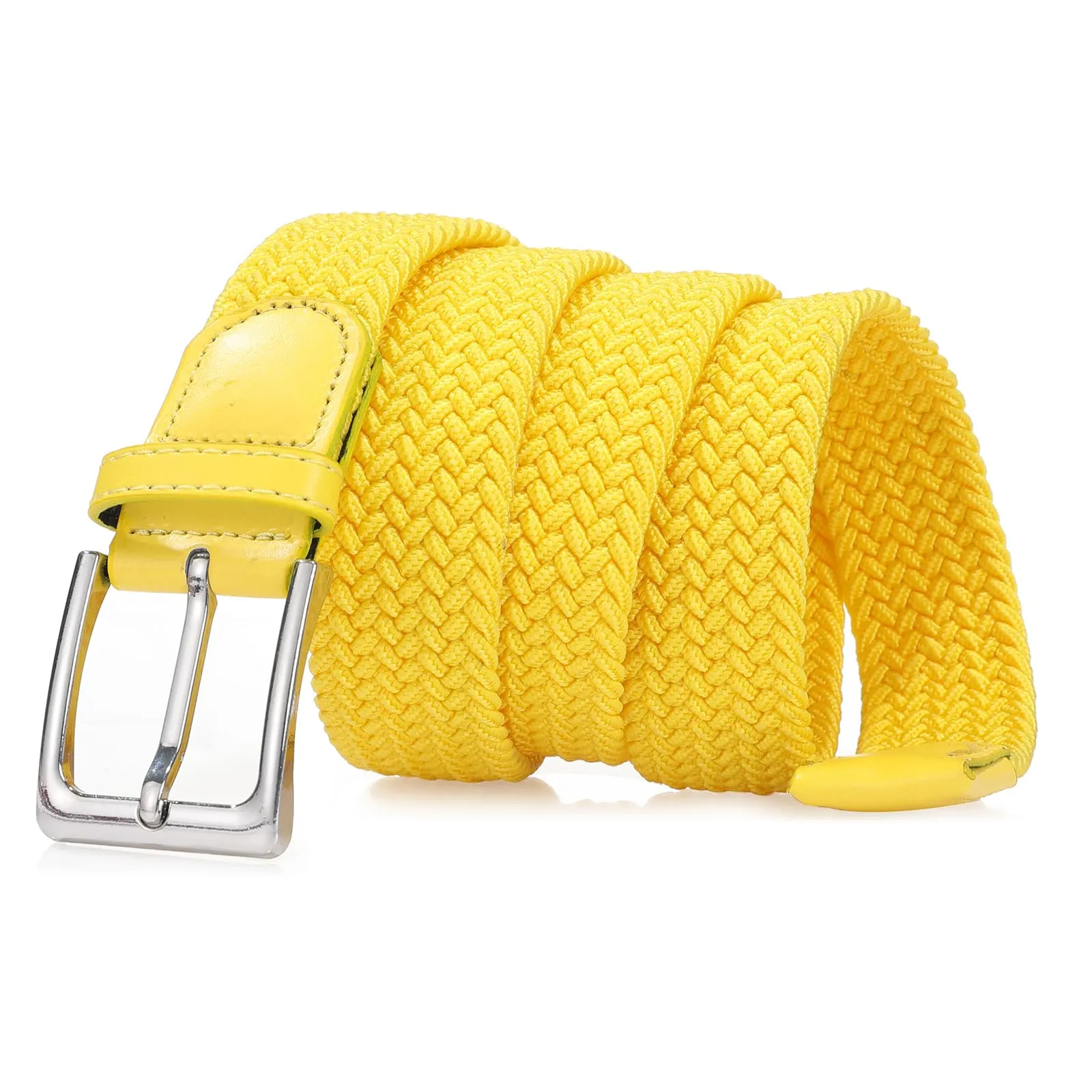 Bella Accessori Cintura Elastica Intrecciata Unisex con Fibbia in Lega di Zinco, Giallo, 115cm - immagine 3