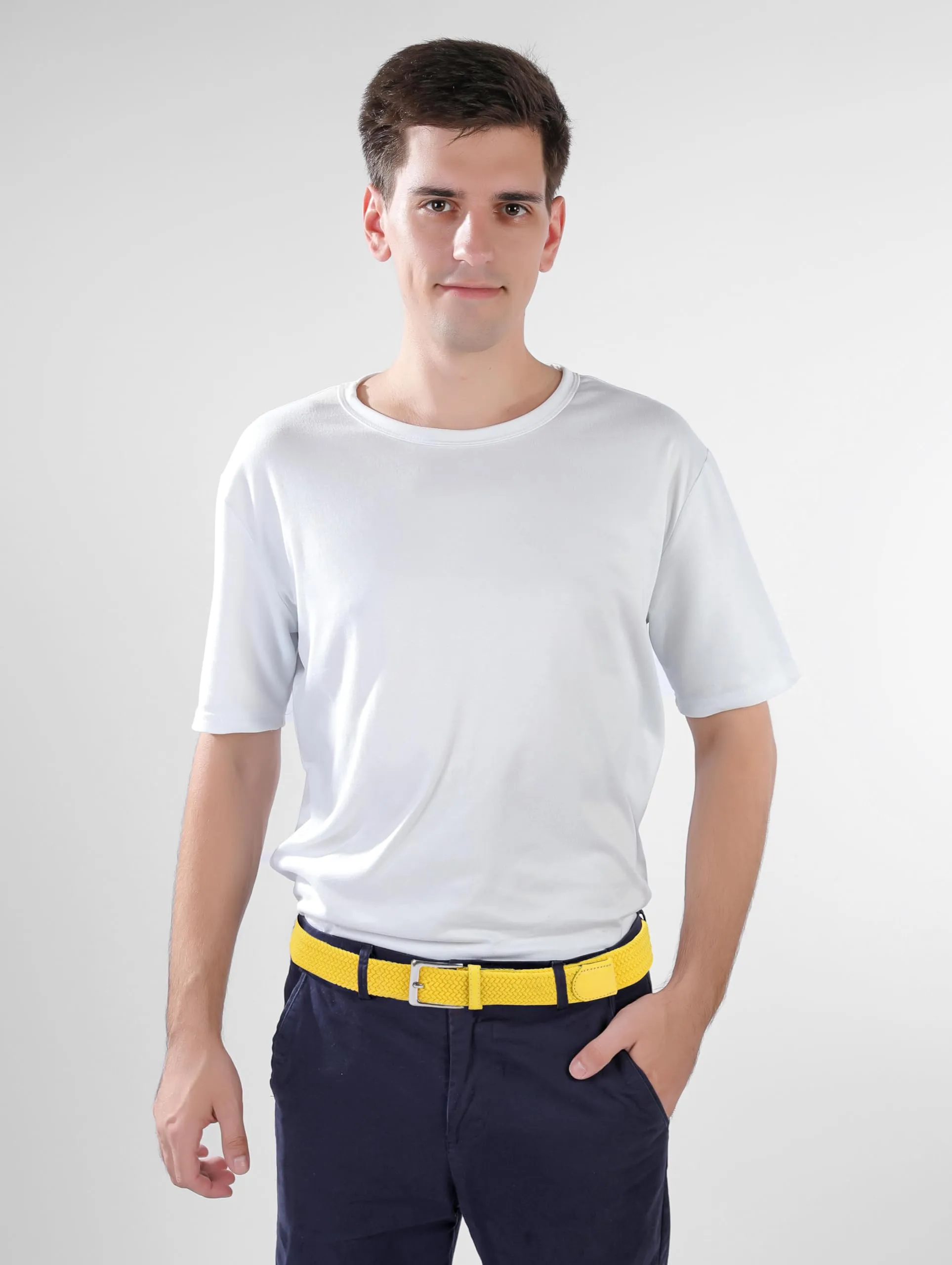 Bella Accessori Cintura Elastica Intrecciata Unisex con Fibbia in Lega di Zinco, Giallo, 115cm - immagine 7