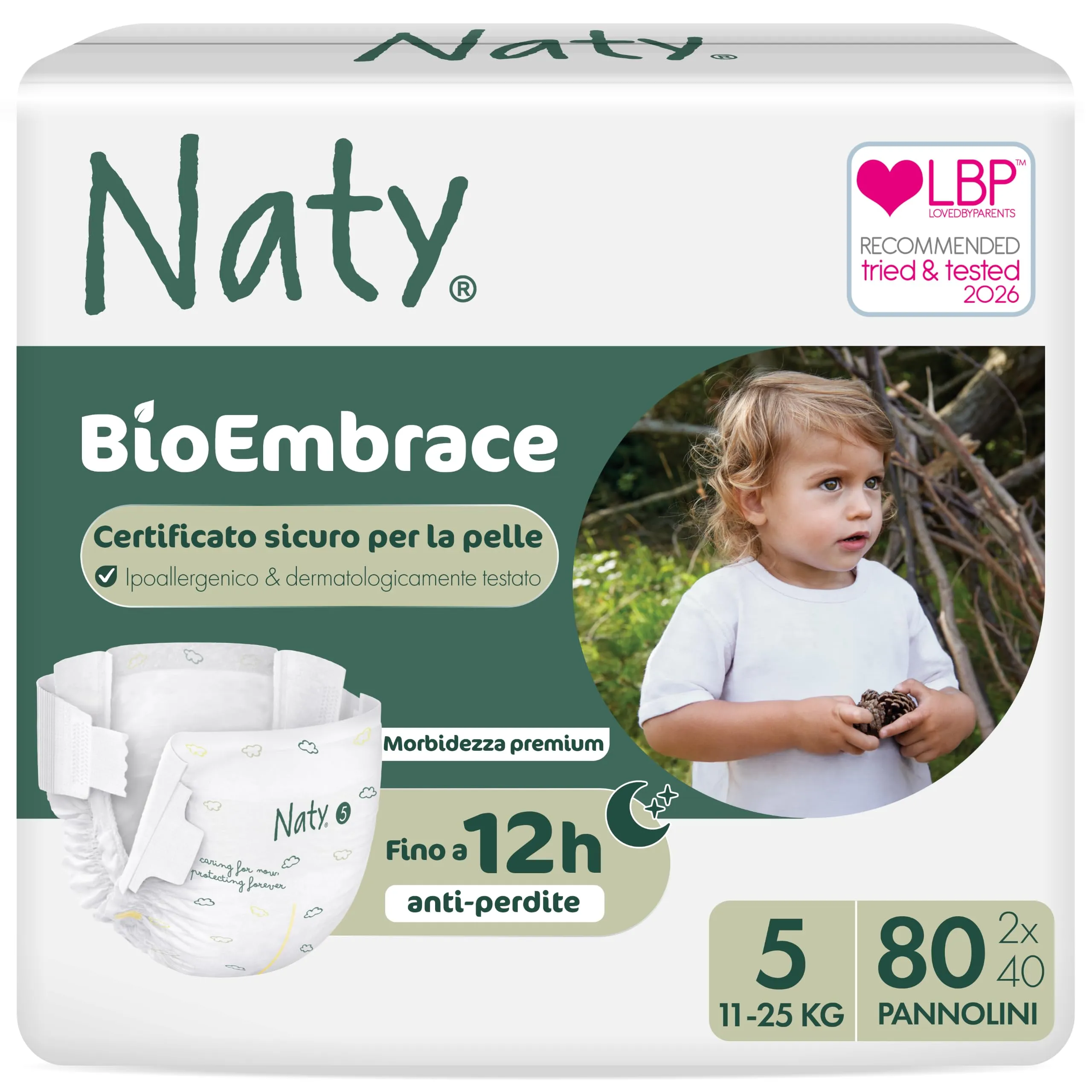 Naty BioEmbrace Pannolini, Taglia 5 (11–25kg), 80 pezzi - immagine 1