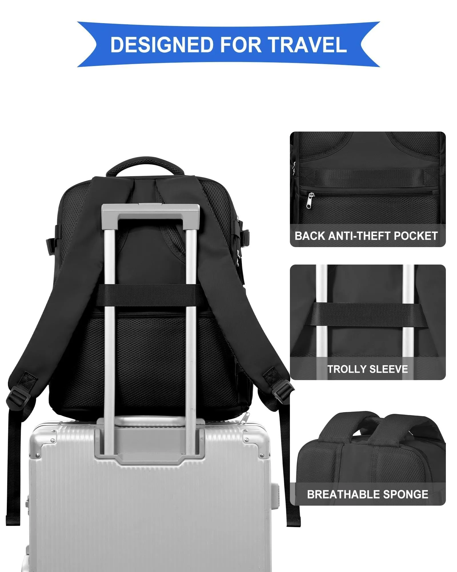 SZLX Zaino da Viaggio 40x30x20 Ryanair Wizzair Impermeabile con Scomparto per Scarpe e Laptop 14 Pollici - immagine 7