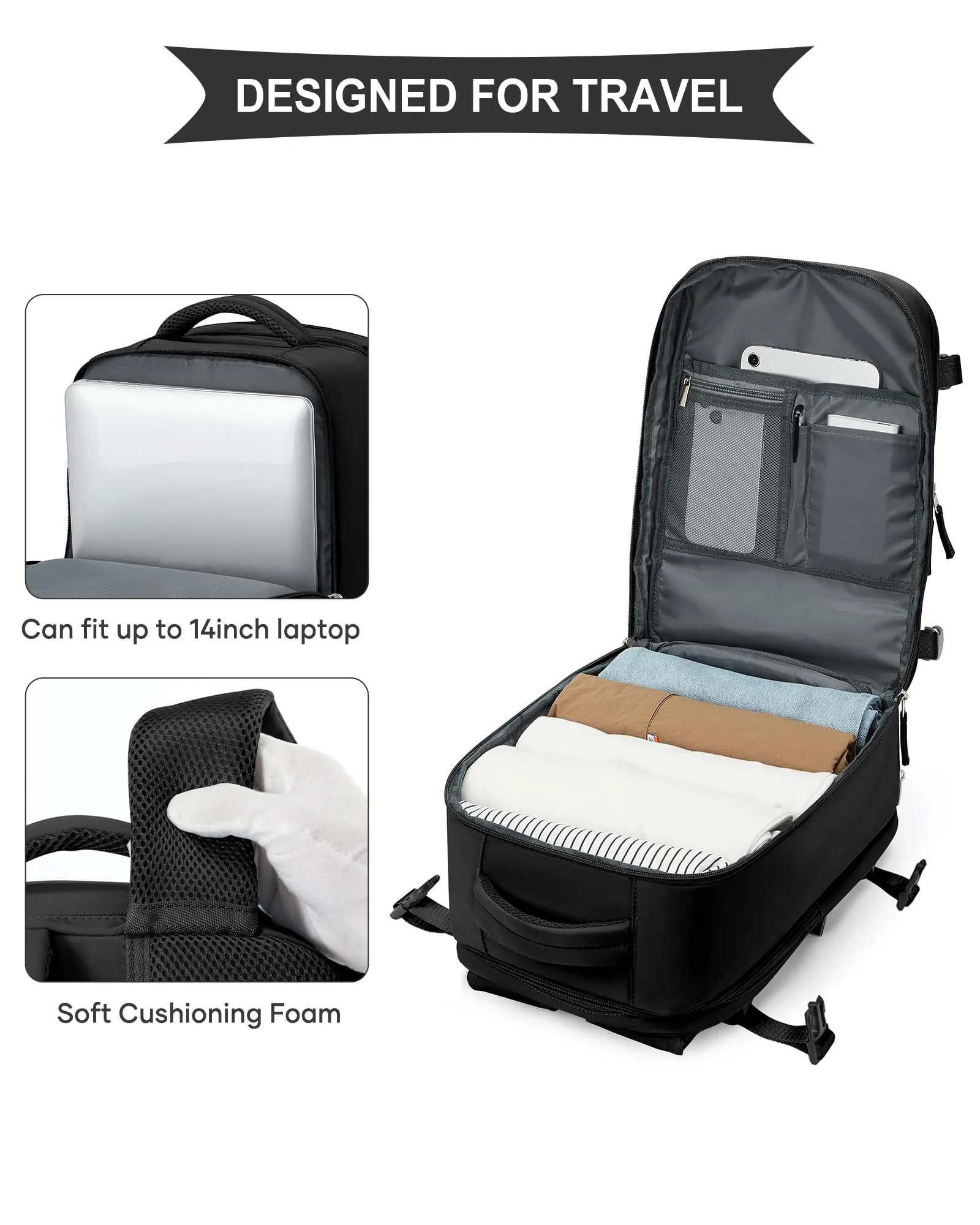 SZLX Zaino da Viaggio 40x30x20 Ryanair Wizzair Impermeabile con Scomparto per Scarpe e Laptop 14 Pollici - immagine 8