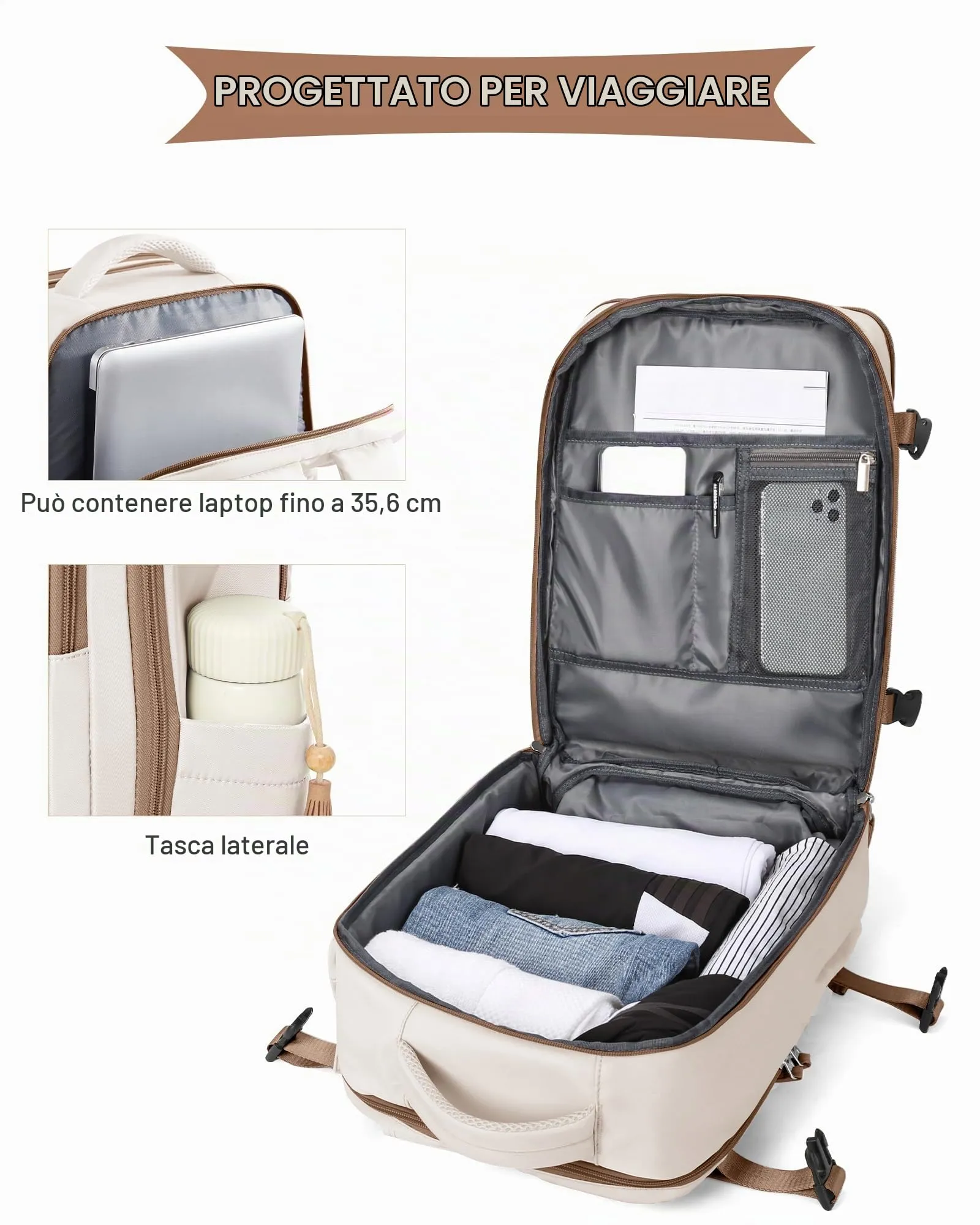 SZLX Zaino da Viaggio 40x30x20 Ryanair Wizzair Impermeabile con Scomparto per Scarpe e Laptop 14 Pollici - immagine 6