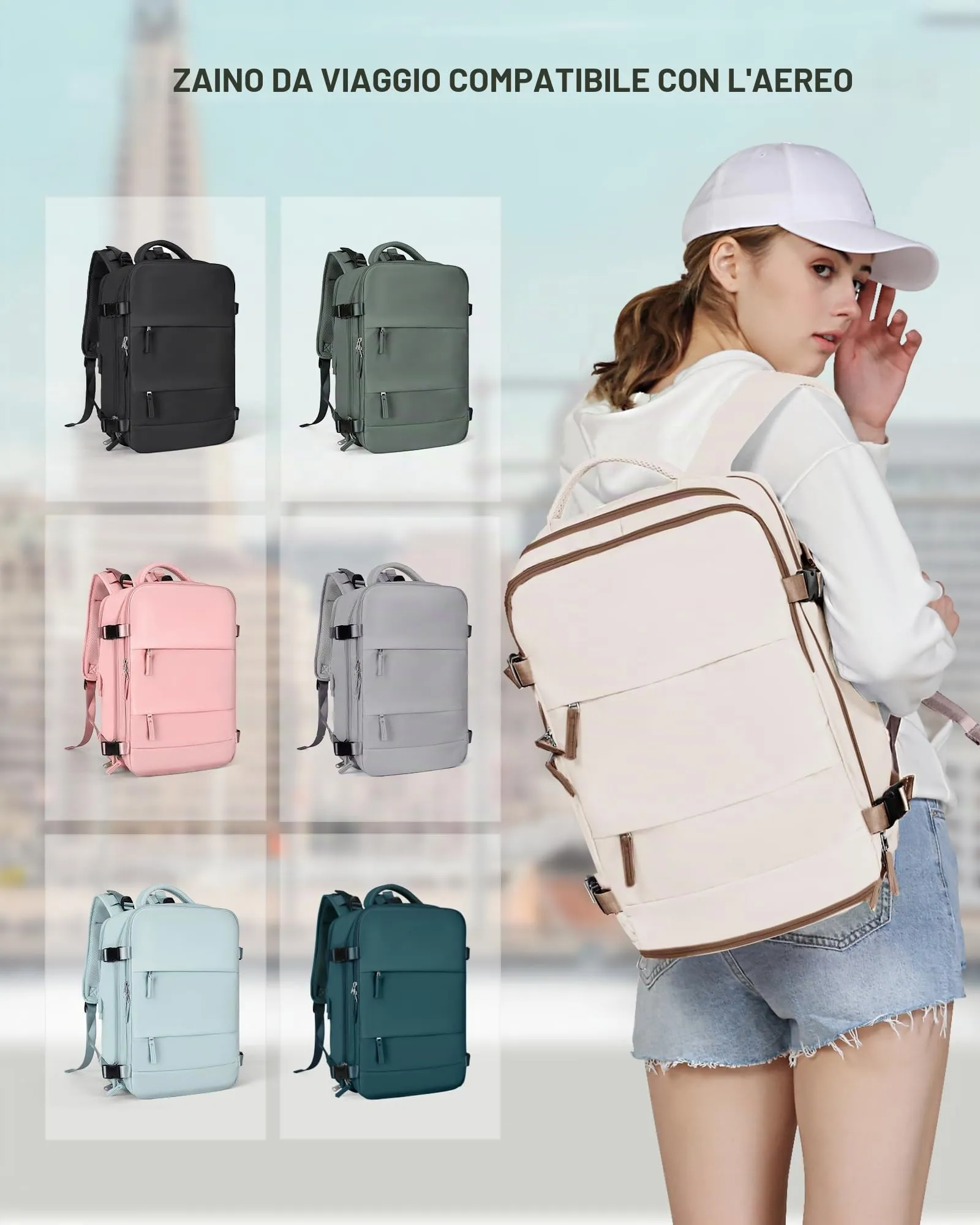 SZLX Zaino da Viaggio 40x30x20 Ryanair Wizzair Impermeabile con Scomparto per Scarpe e Laptop 14 Pollici - immagine 8