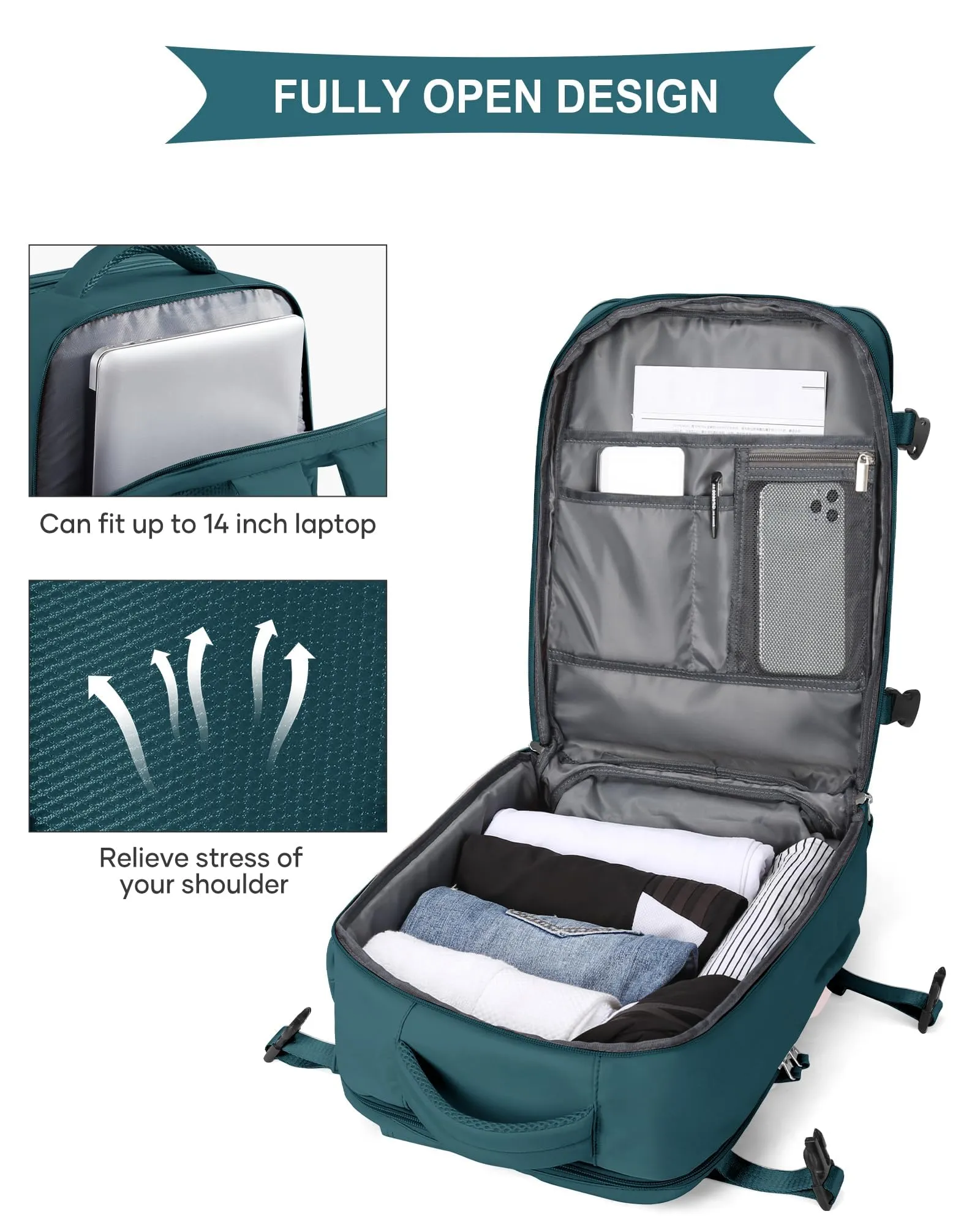 SZLX Zaino da Viaggio 40x30x20 Ryanair Wizzair Impermeabile con Scomparto per Scarpe e Laptop 14 Pollici - immagine 6