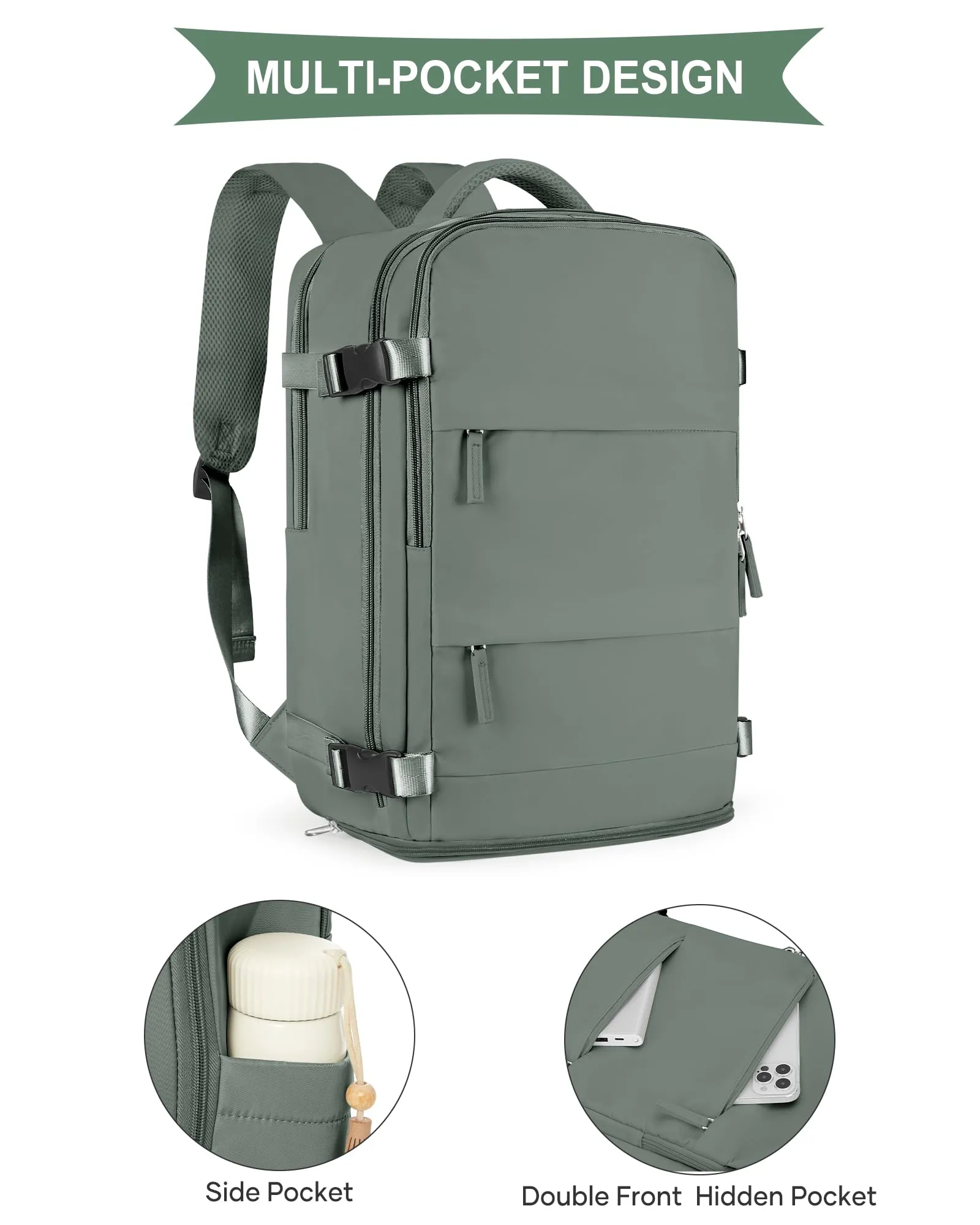 SZLX Zaino da Viaggio 40x30x20 per Ryanair e Wizzair, Impermeabile, Scomparto Laptop 14 Pollici e Scomparto per Scarpe - immagine 4