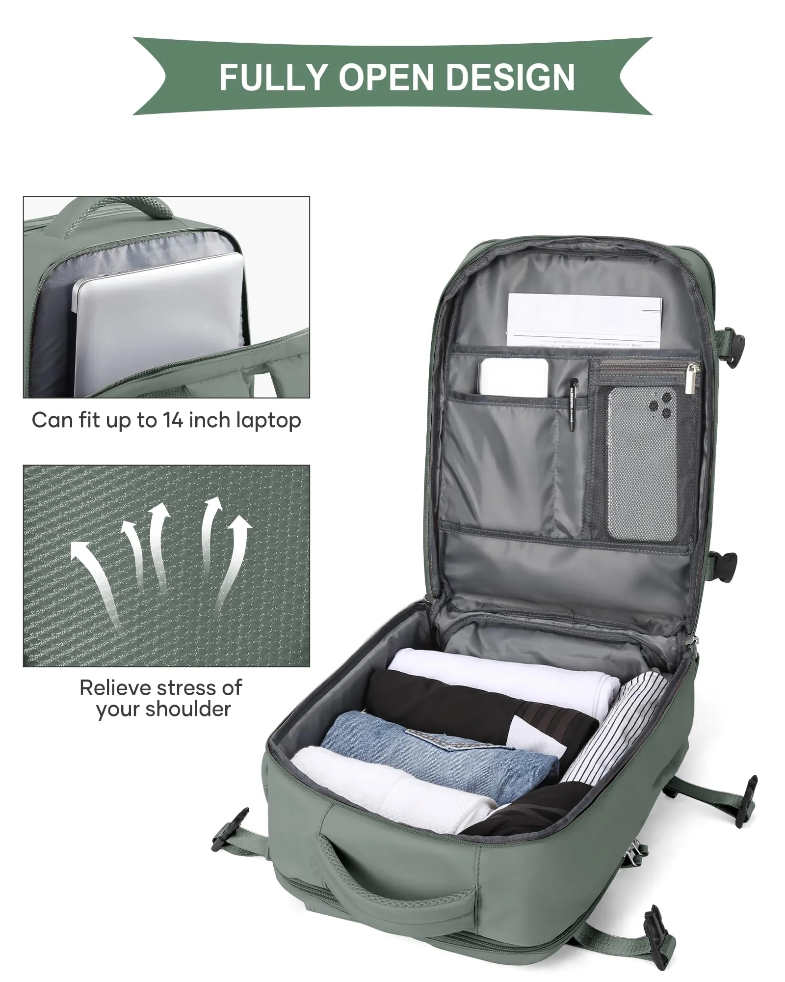 SZLX Zaino da Viaggio 40x30x20 per Ryanair e Wizzair, Impermeabile, Scomparto Laptop 14 Pollici e Scomparto per Scarpe - immagine 6