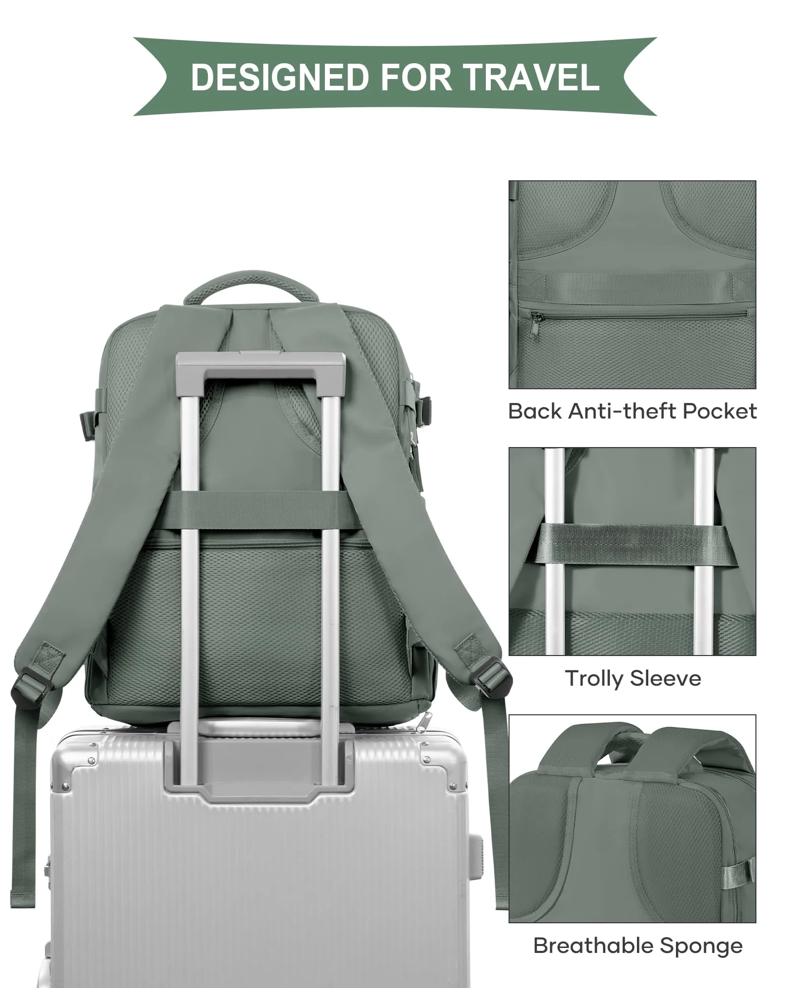SZLX Zaino da Viaggio 40x30x20 per Ryanair e Wizzair, Impermeabile, Scomparto Laptop 14 Pollici e Scomparto per Scarpe - immagine 7