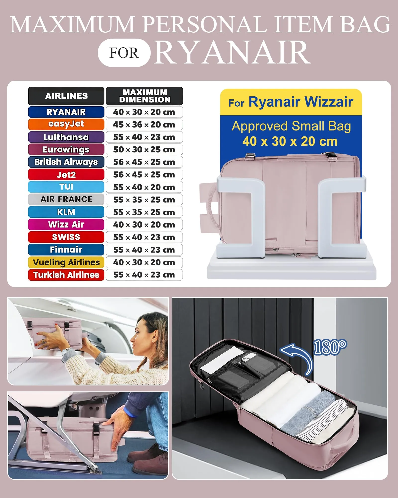 SZLX Zaino da Viaggio 40x30x20 Ryanair Wizzair Impermeabile con Scomparto Scarpe e Laptop 14 Pollici - immagine 3