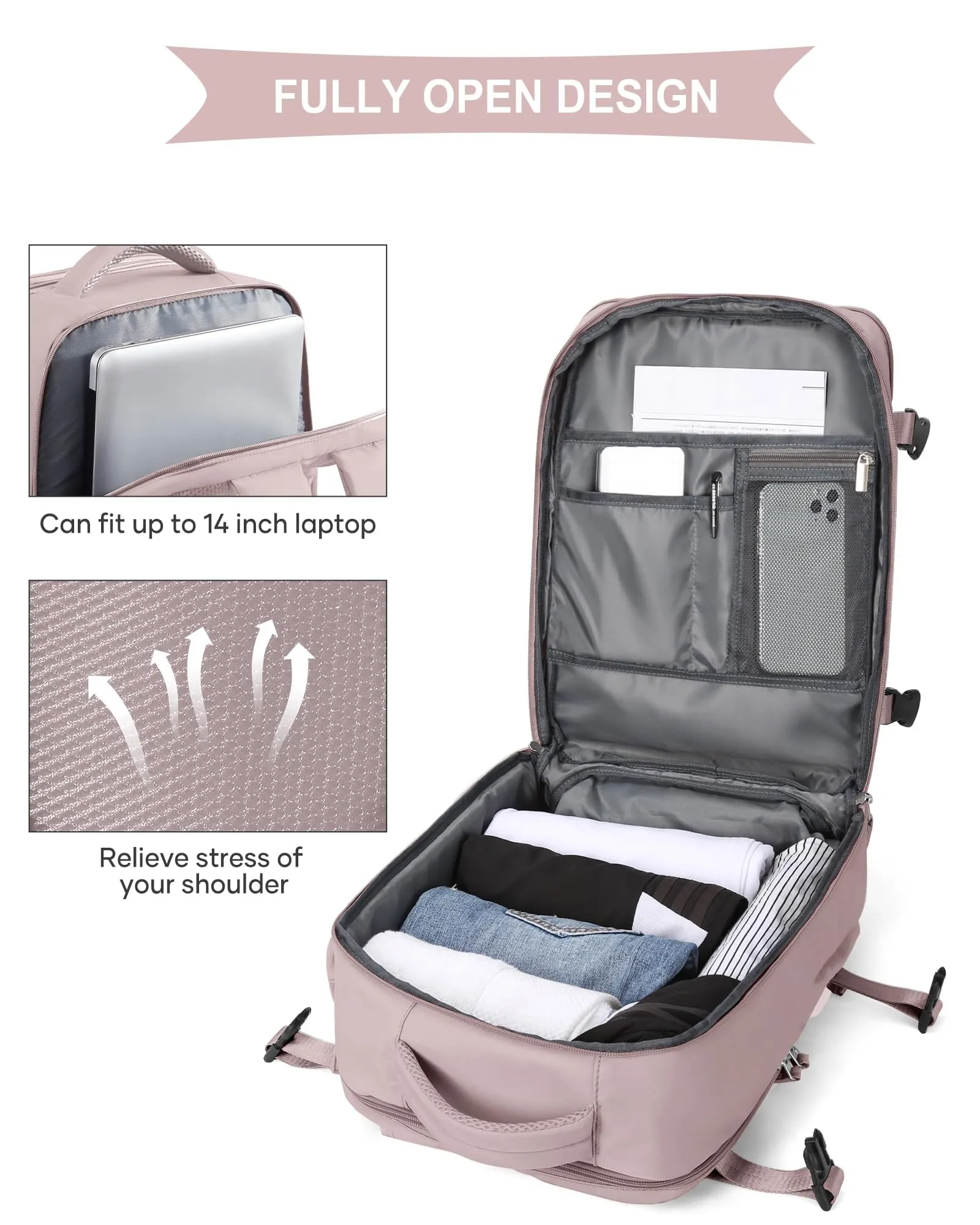SZLX Zaino da Viaggio 40x30x20 Ryanair Wizzair Impermeabile con Scomparto Scarpe e Laptop 14 Pollici - immagine 6