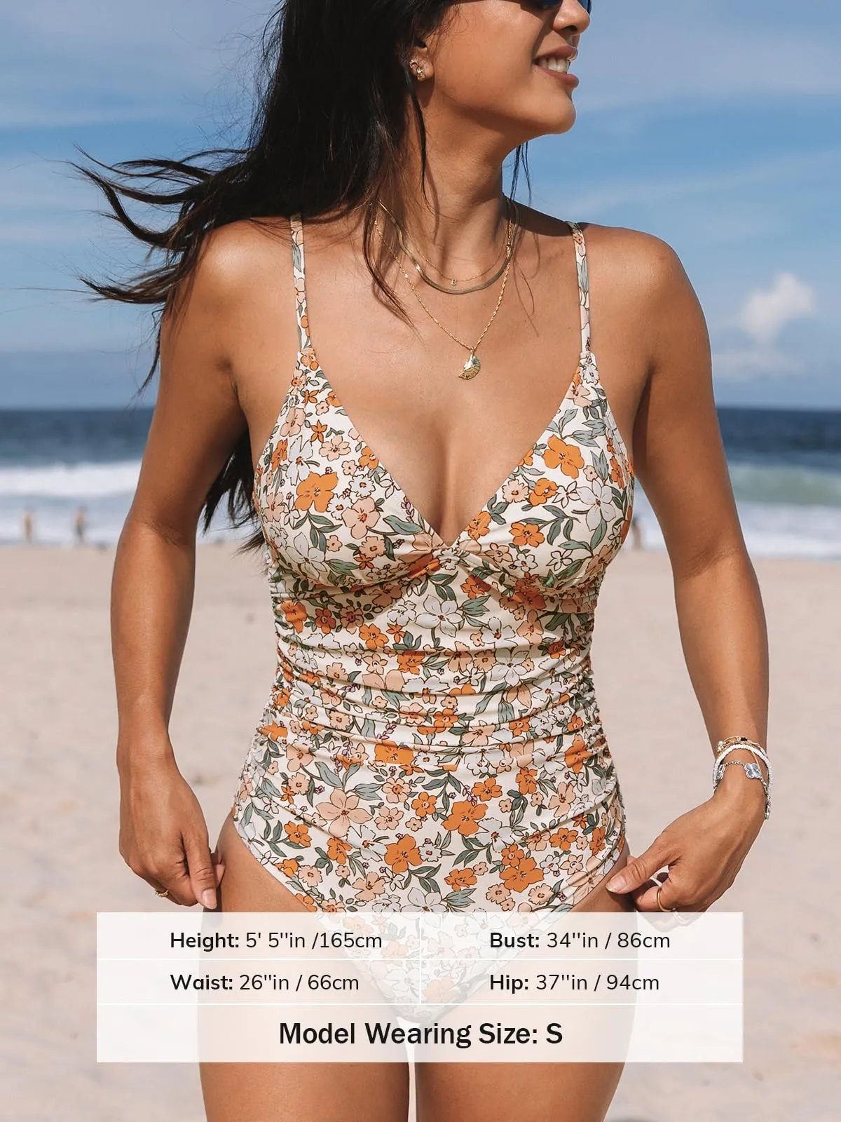 Cupshe Costume da bagno da donna a triangolo con scollo a V e drappeggio, Tinta Unita, L - immagine 5