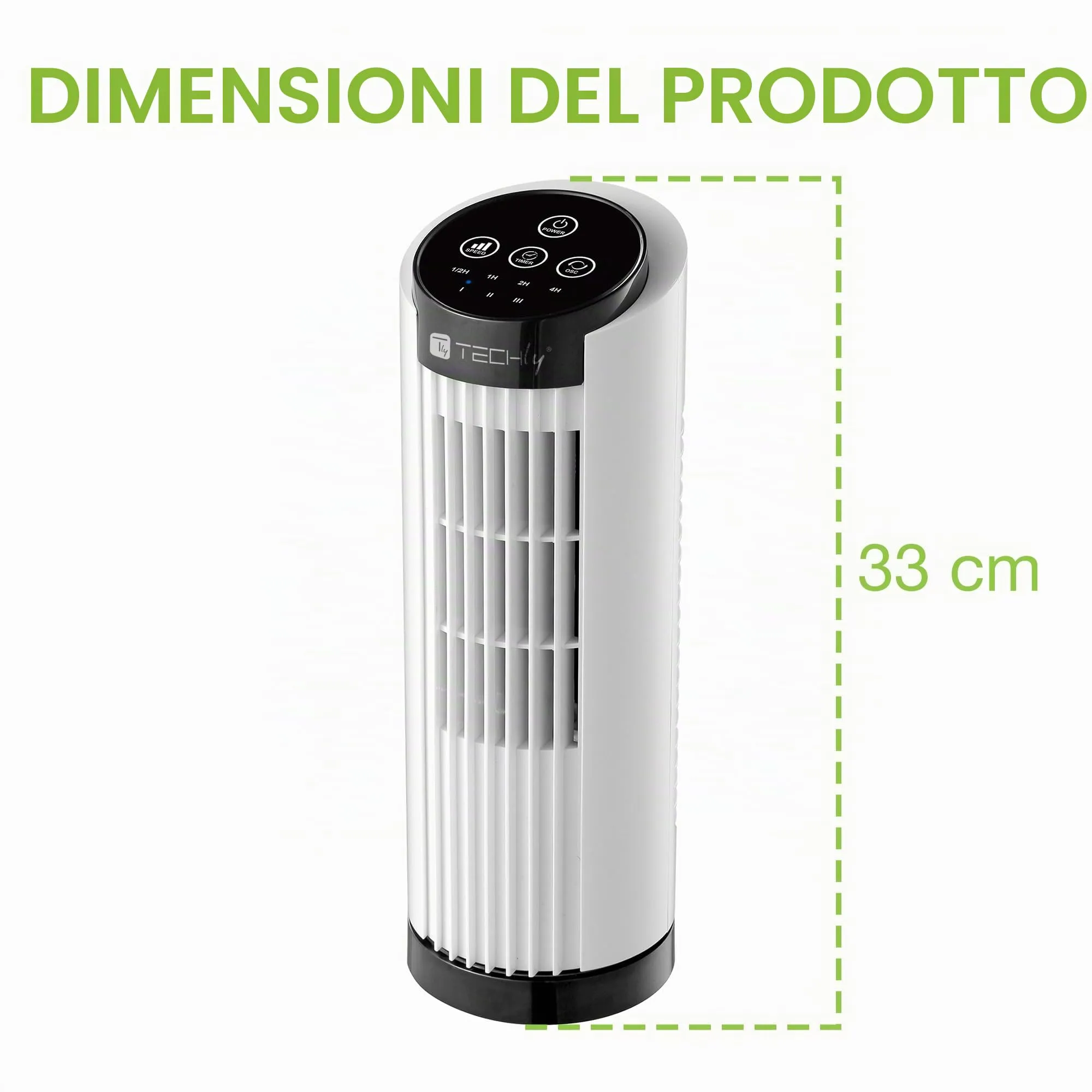 Techly 621642 Mini Ventilatore a Torre 13", 3 velocità, Oscillazione 70°, Timer, Bianco - immagine 3