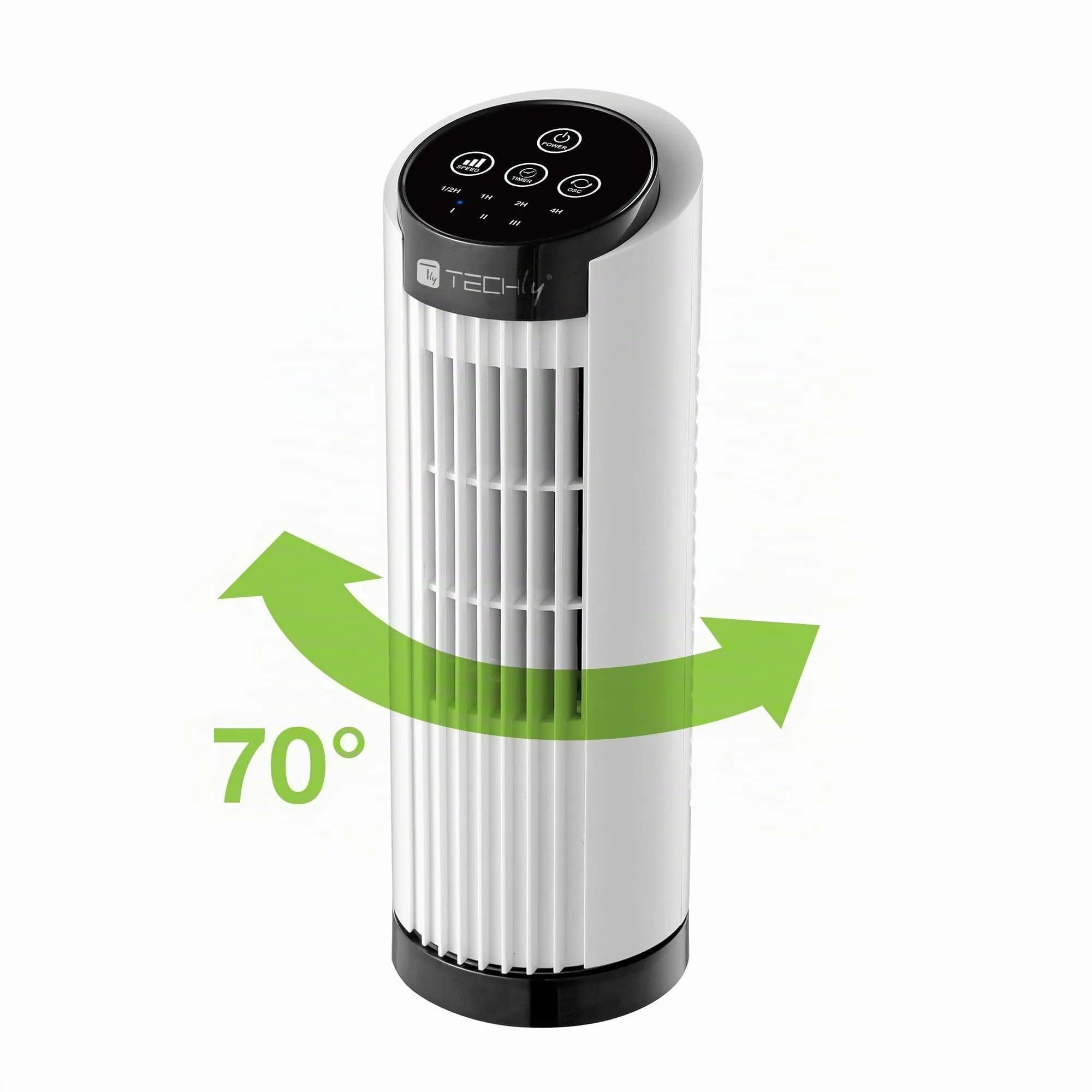 Techly 621642 Mini Ventilatore a Torre 13", 3 velocità, Oscillazione 70°, Timer, Bianco - immagine 7