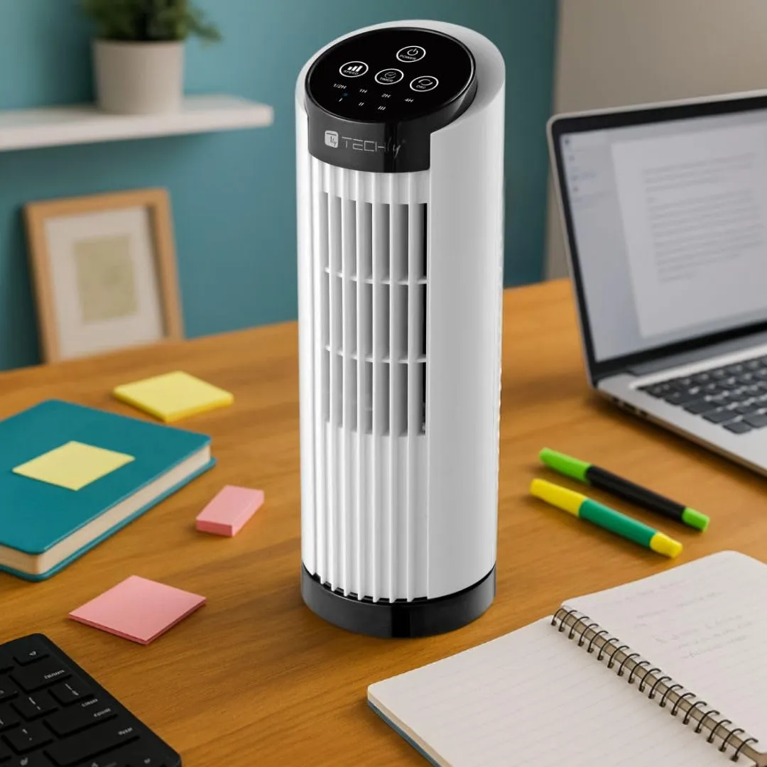 Techly 621642 Mini Ventilatore a Torre 13", 3 velocità, Oscillazione 70°, Timer, Bianco - immagine 8
