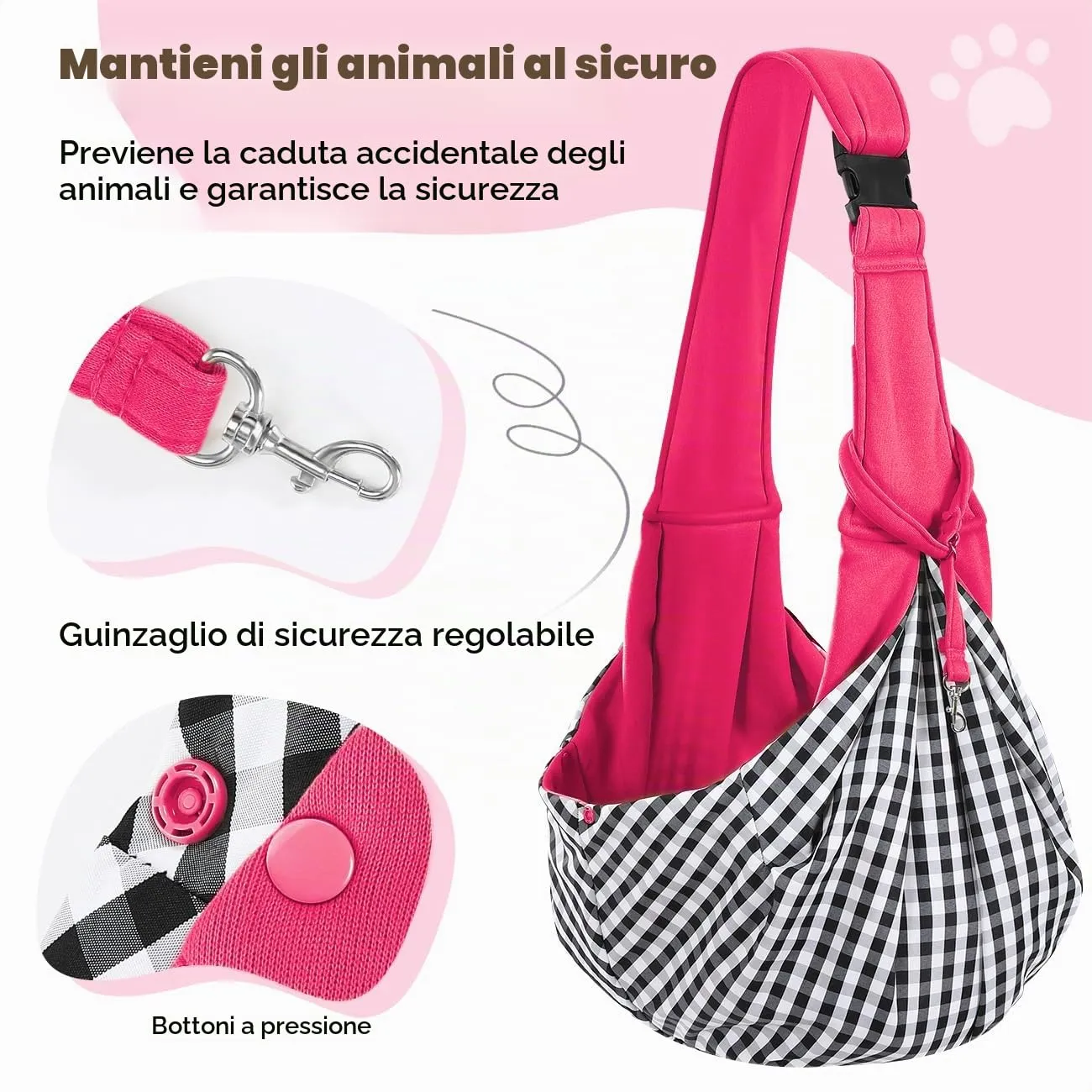 Pawaboo Borsa a Tracolla per Cani e Gatti, Fino a 12 Lbs, Magenta - immagine 4