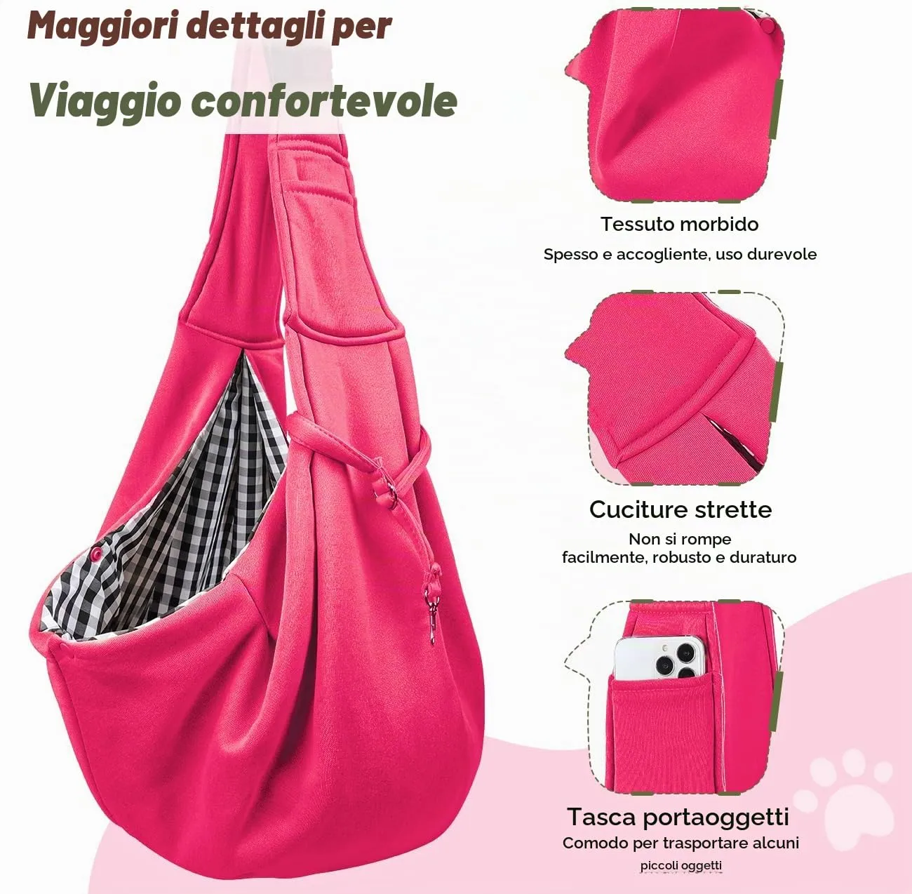 Pawaboo Borsa a Tracolla per Cani e Gatti, Fino a 12 Lbs, Magenta - immagine 7
