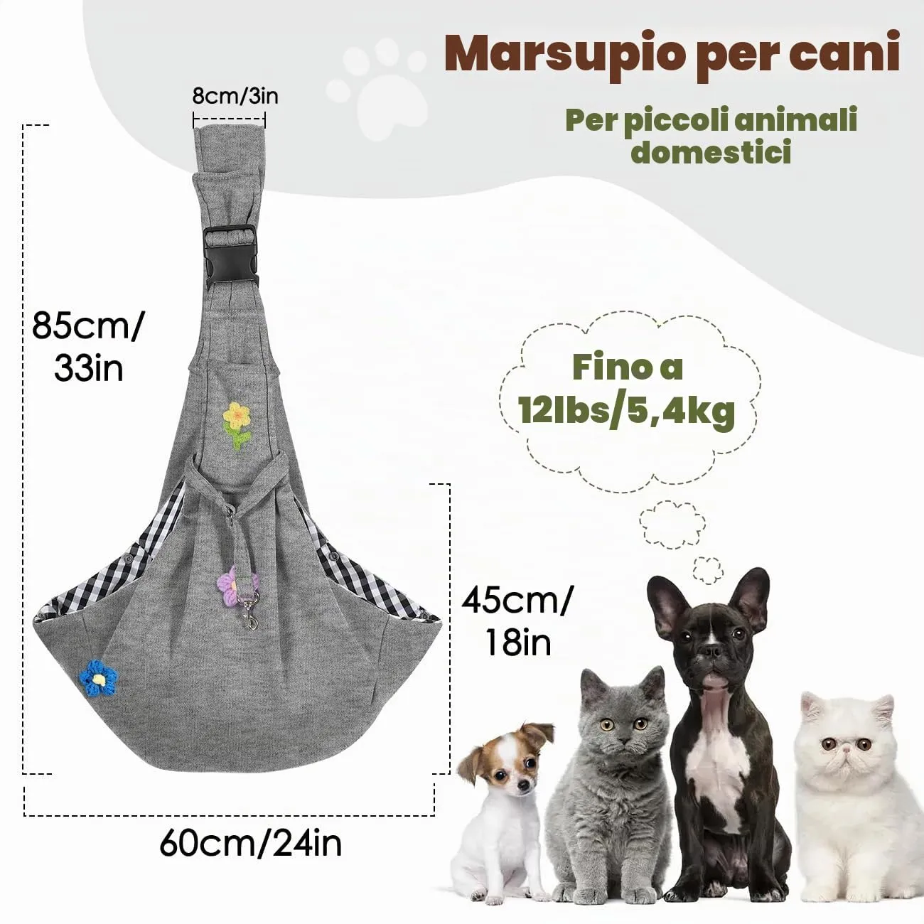Pawaboo Trasportino per Cane Piccolo 3-10 Libbre, Fiori Grigio - immagine 2