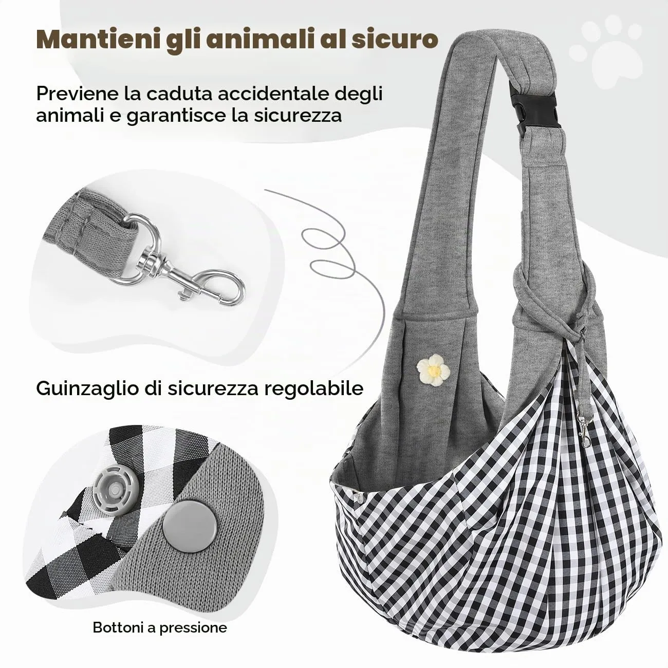 Pawaboo Trasportino per Cane Piccolo 3-10 Libbre, Fiori Grigio - immagine 4