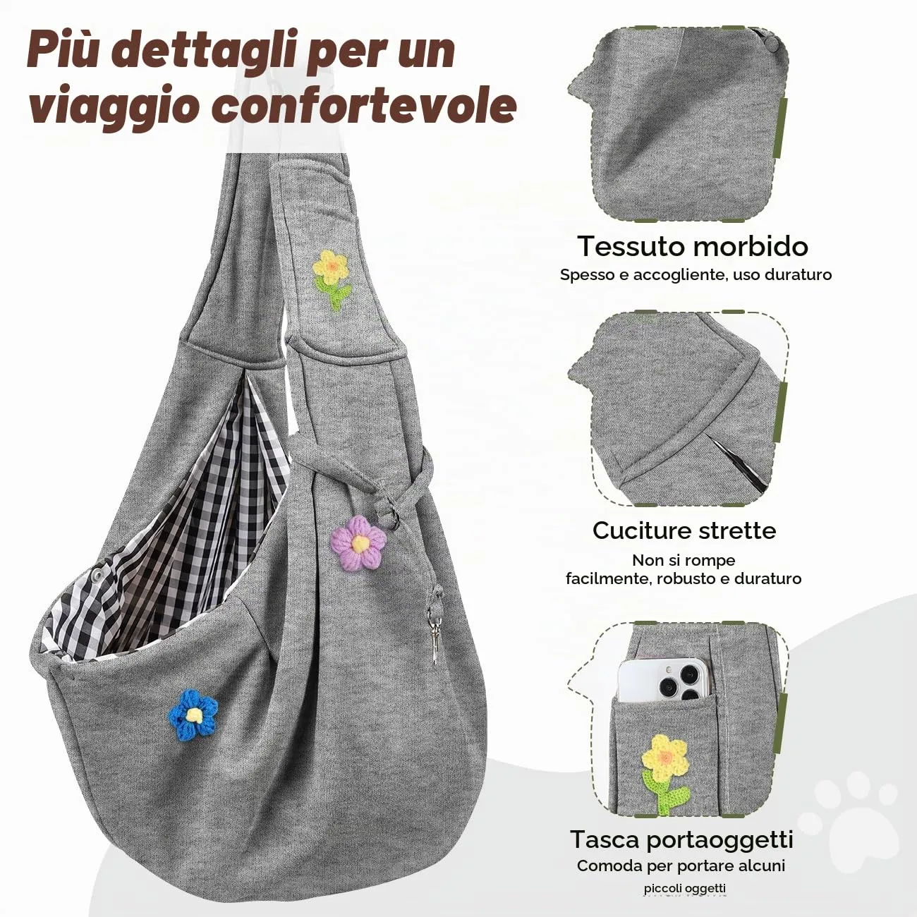 Pawaboo Trasportino per Cane Piccolo 3-10 Libbre, Fiori Grigio - immagine 7