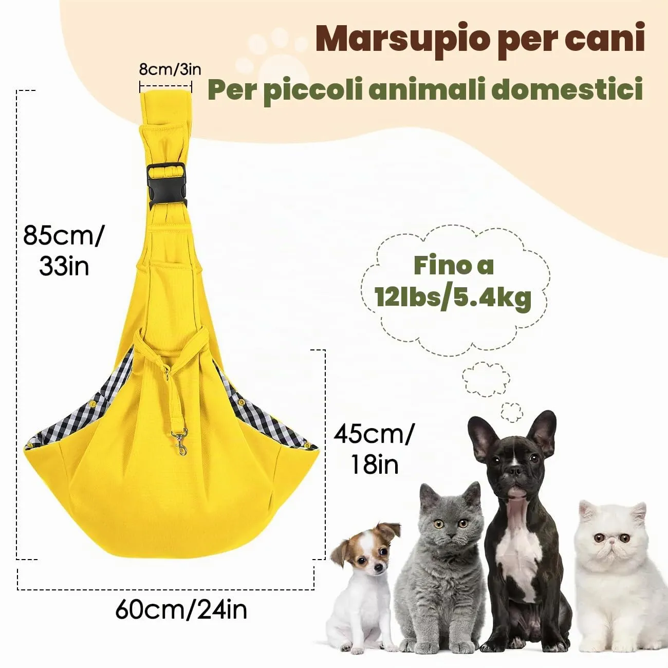 Pawaboo Borsa a Tracolla per Cani e Gatti con Guinzaglio di Sicurezza, fino a 12 Lbs, Giallo - immagine 2