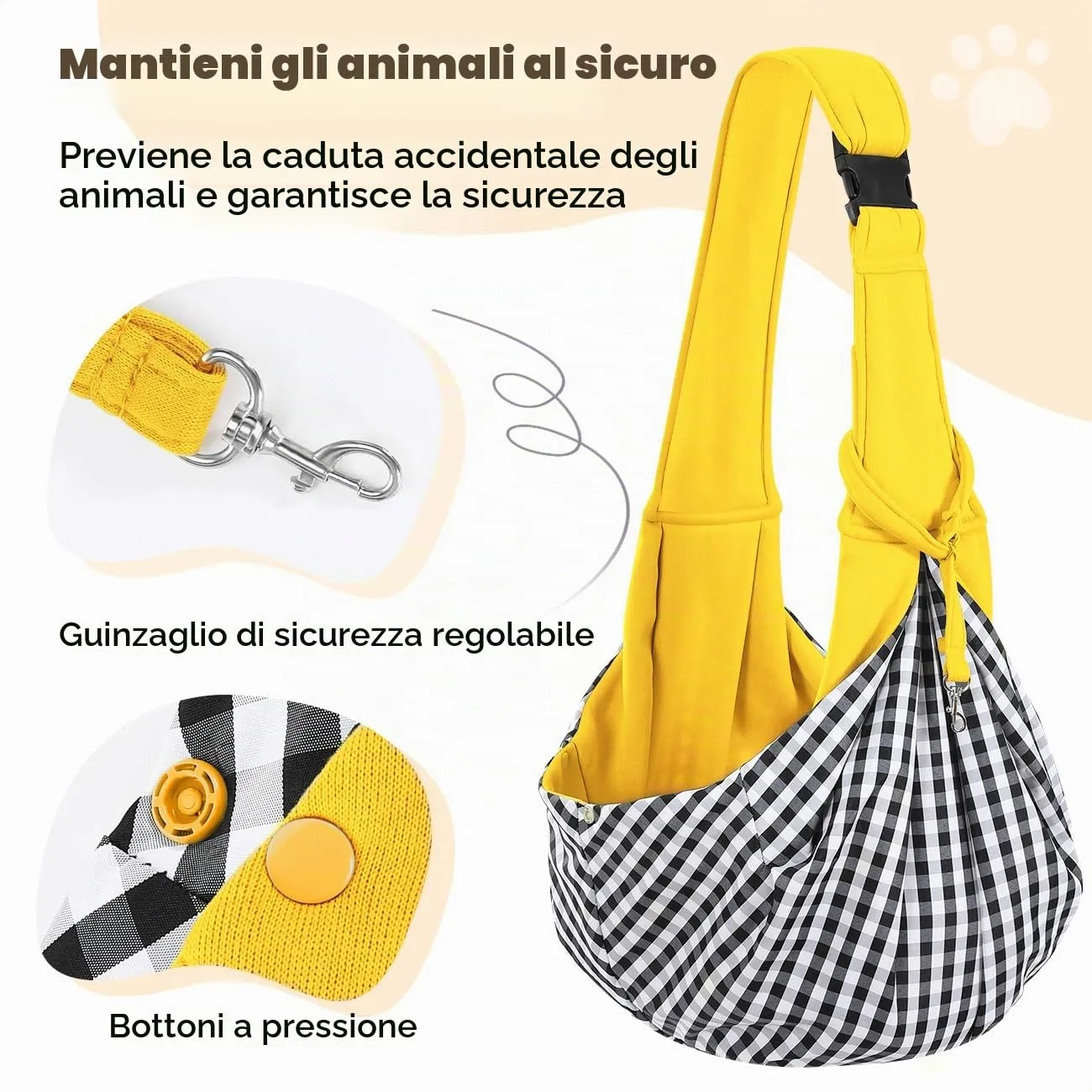 Pawaboo Borsa a Tracolla per Cani e Gatti con Guinzaglio di Sicurezza, fino a 12 Lbs, Giallo - immagine 4