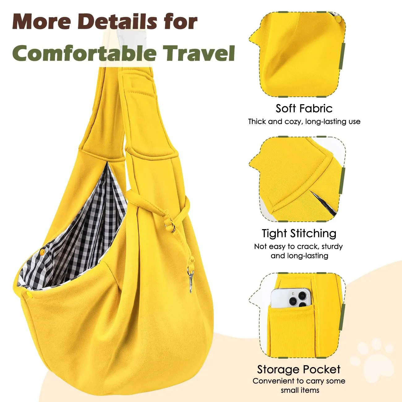 Pawaboo Borsa a Tracolla per Cani e Gatti con Guinzaglio di Sicurezza, fino a 12 Lbs, Giallo - immagine 6