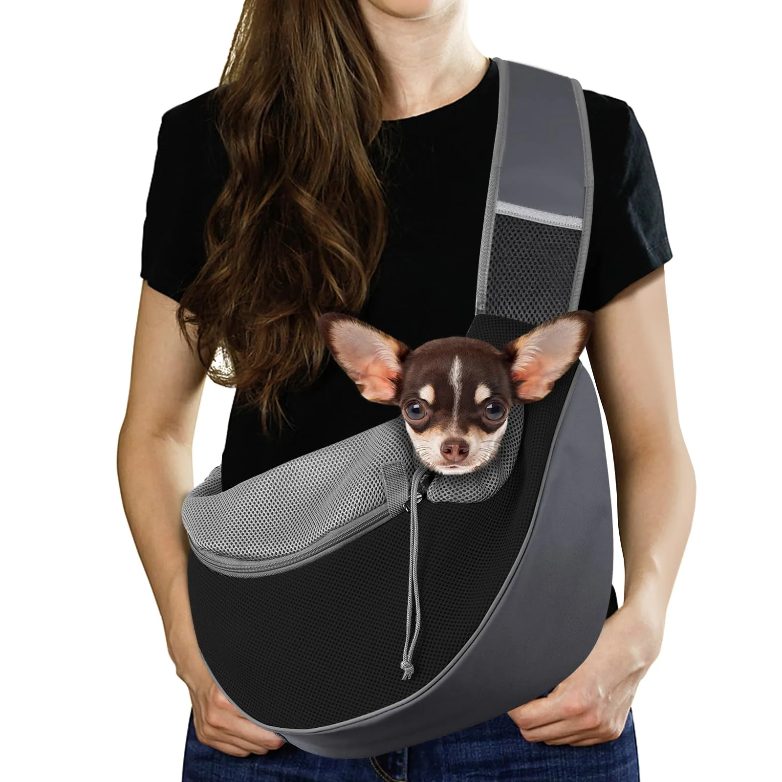 Pawaboo Zaino Trasporto per Cani e Gatti, Rete Traspirante con 3 Tasche, Taglia M, Grigio Scuro + Nero - immagine 1