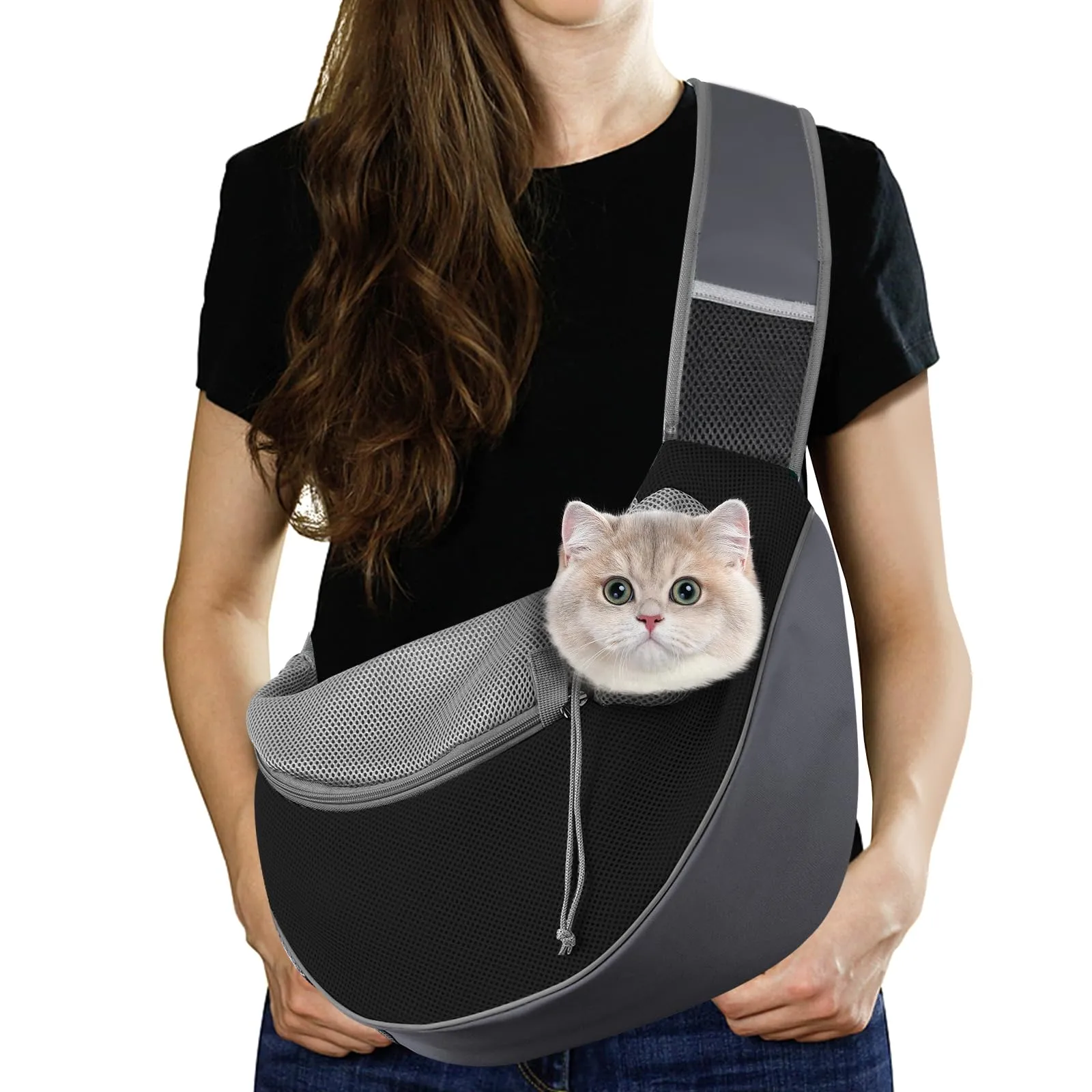 Pawaboo Zaino Trasporto per Cani e Gatti, Rete Traspirante con 3 Tasche, Taglia S, Grigio Scuro e Nero - immagine 1