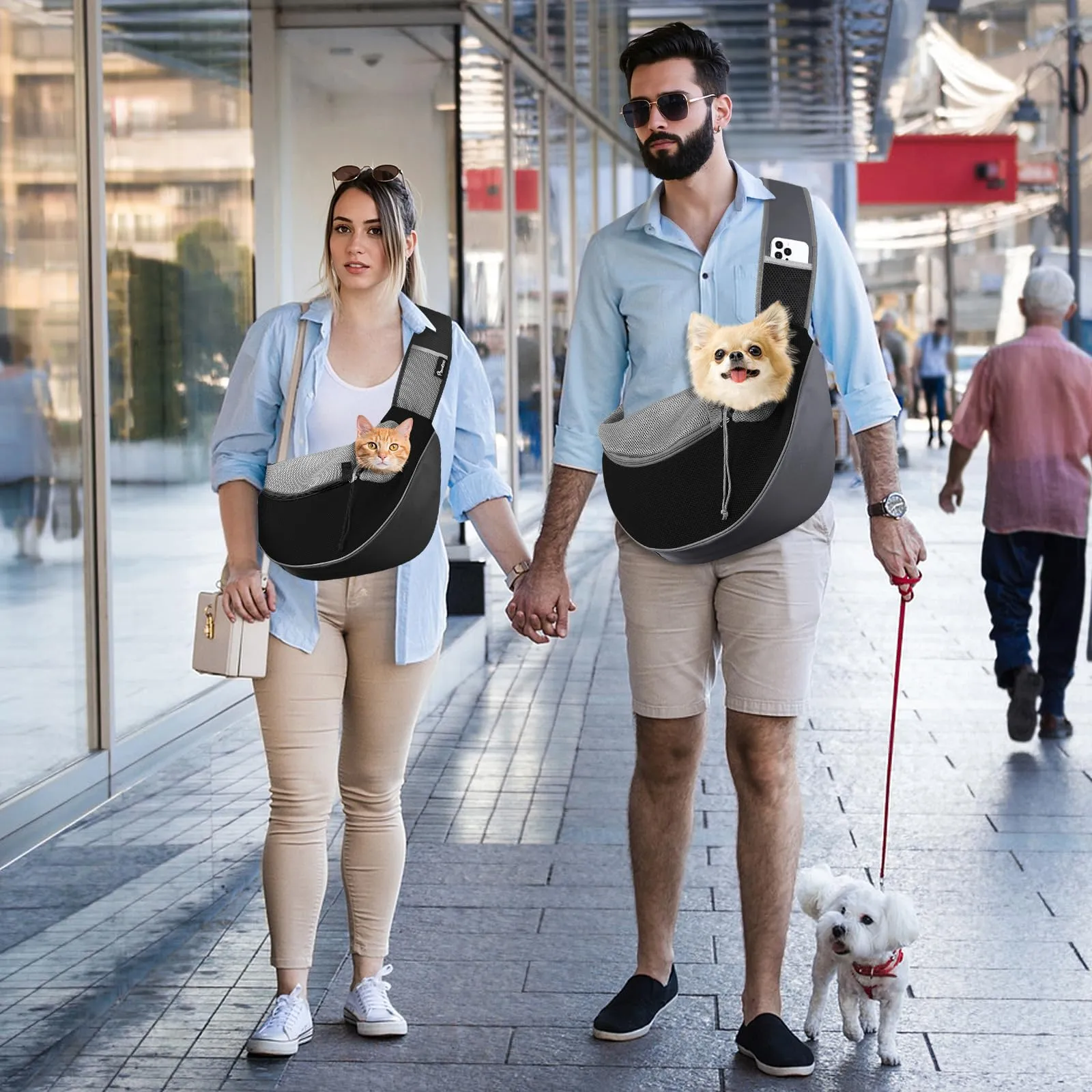Pawaboo Zaino Trasporto per Cani e Gatti, Rete Traspirante con 3 Tasche, Taglia S, Grigio Scuro e Nero - immagine 6