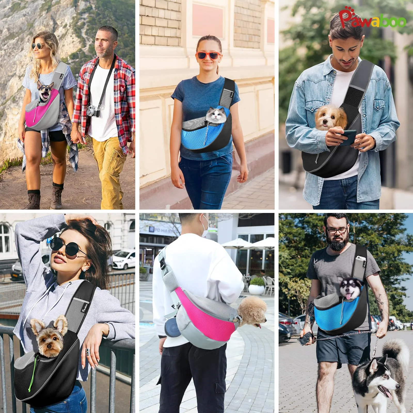 Pawaboo Zaino Trasporto per Cani e Gatti, Rete Traspirante con 3 Tasche, Taglia S, Grigio Scuro e Nero - immagine 7