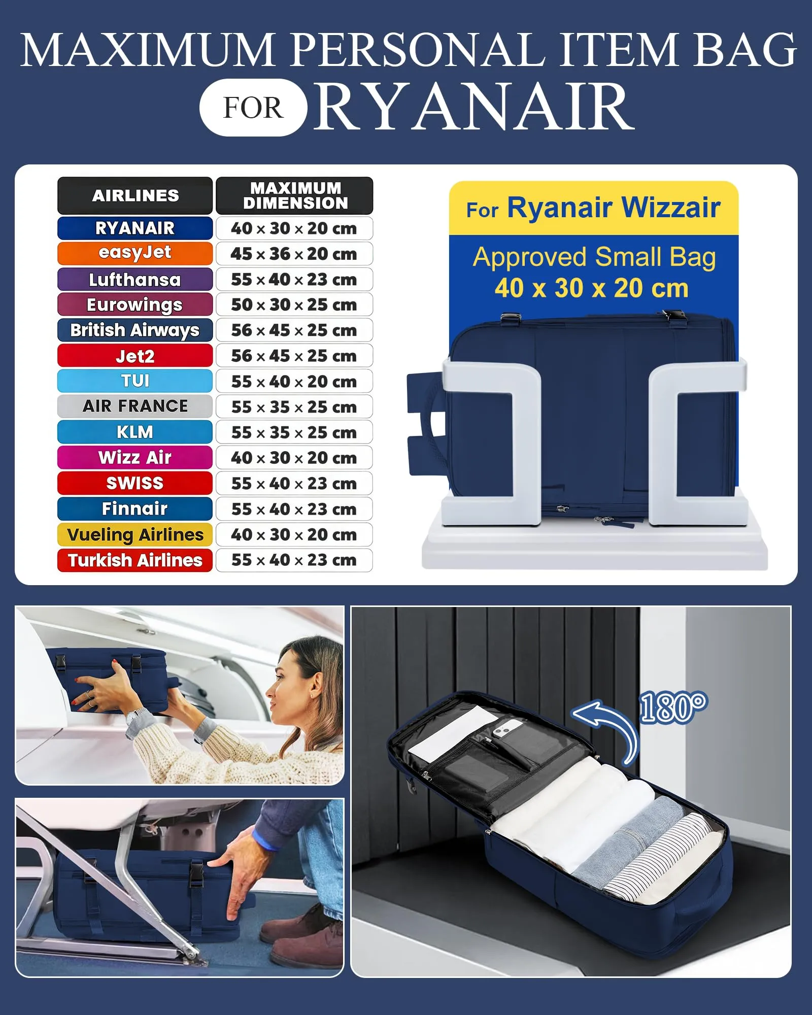SZLX Zaino da Viaggio 40x30x20 per Ryanair e Wizzair, Impermeabile con Scomparto per Scarpe e Laptop 14 Pollici - immagine 3