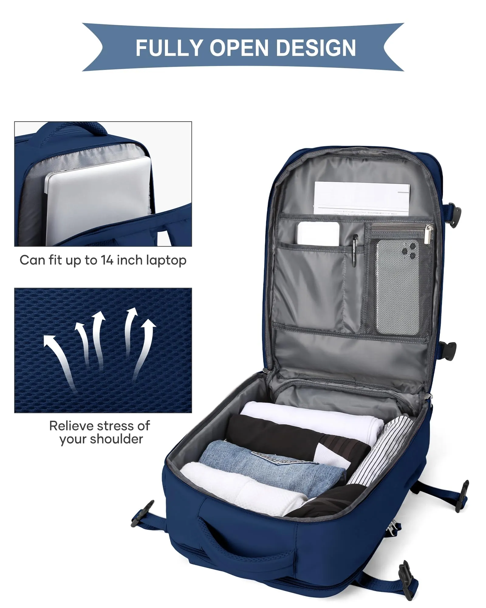 SZLX Zaino da Viaggio 40x30x20 per Ryanair e Wizzair, Impermeabile con Scomparto per Scarpe e Laptop 14 Pollici - immagine 5