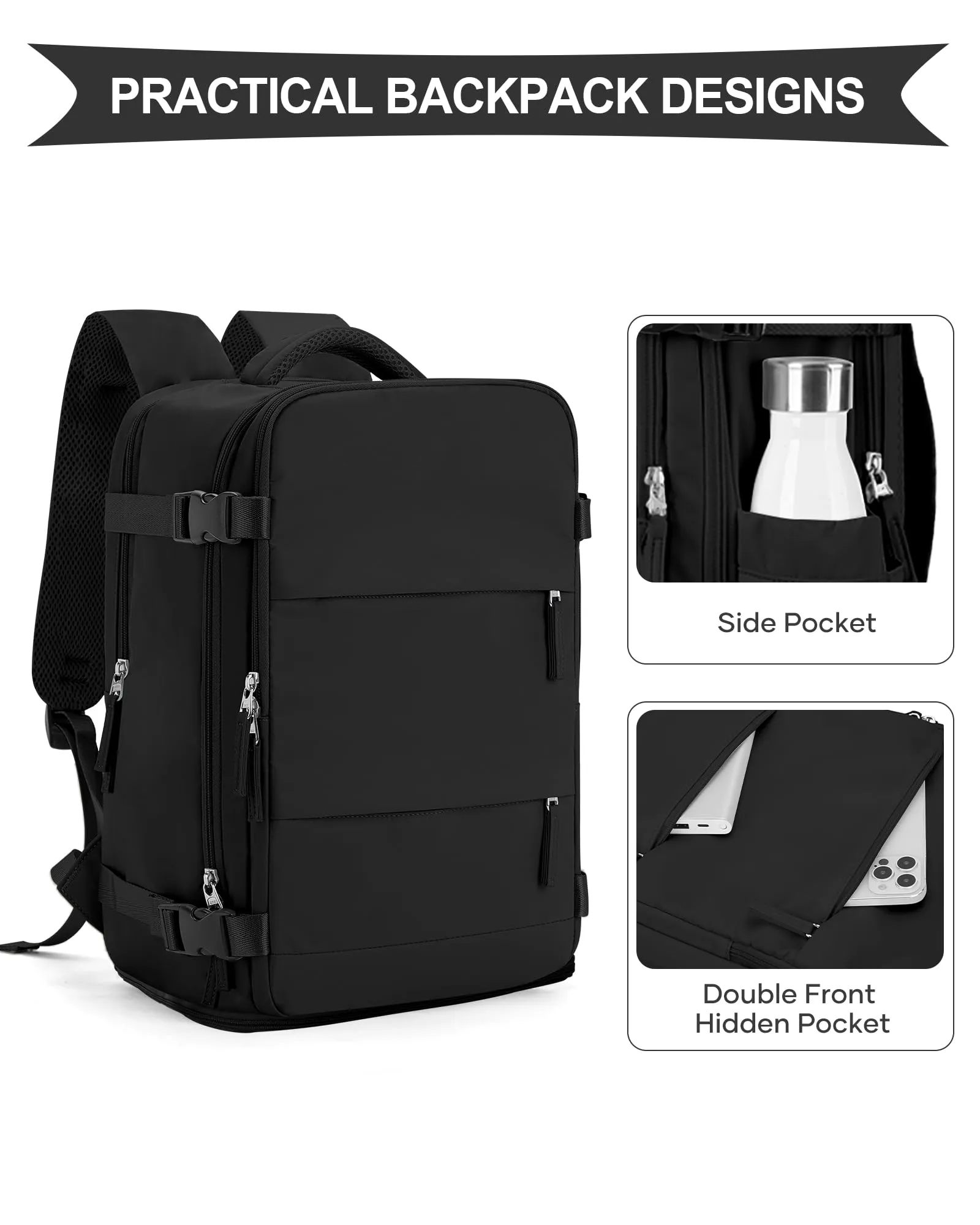 SZLX Zaino da Viaggio 40x20x25 cm per Ryanair e Wizzair, Impermeabile con Scomparto per Scarpe e Laptop 14 Pollici - immagine 6