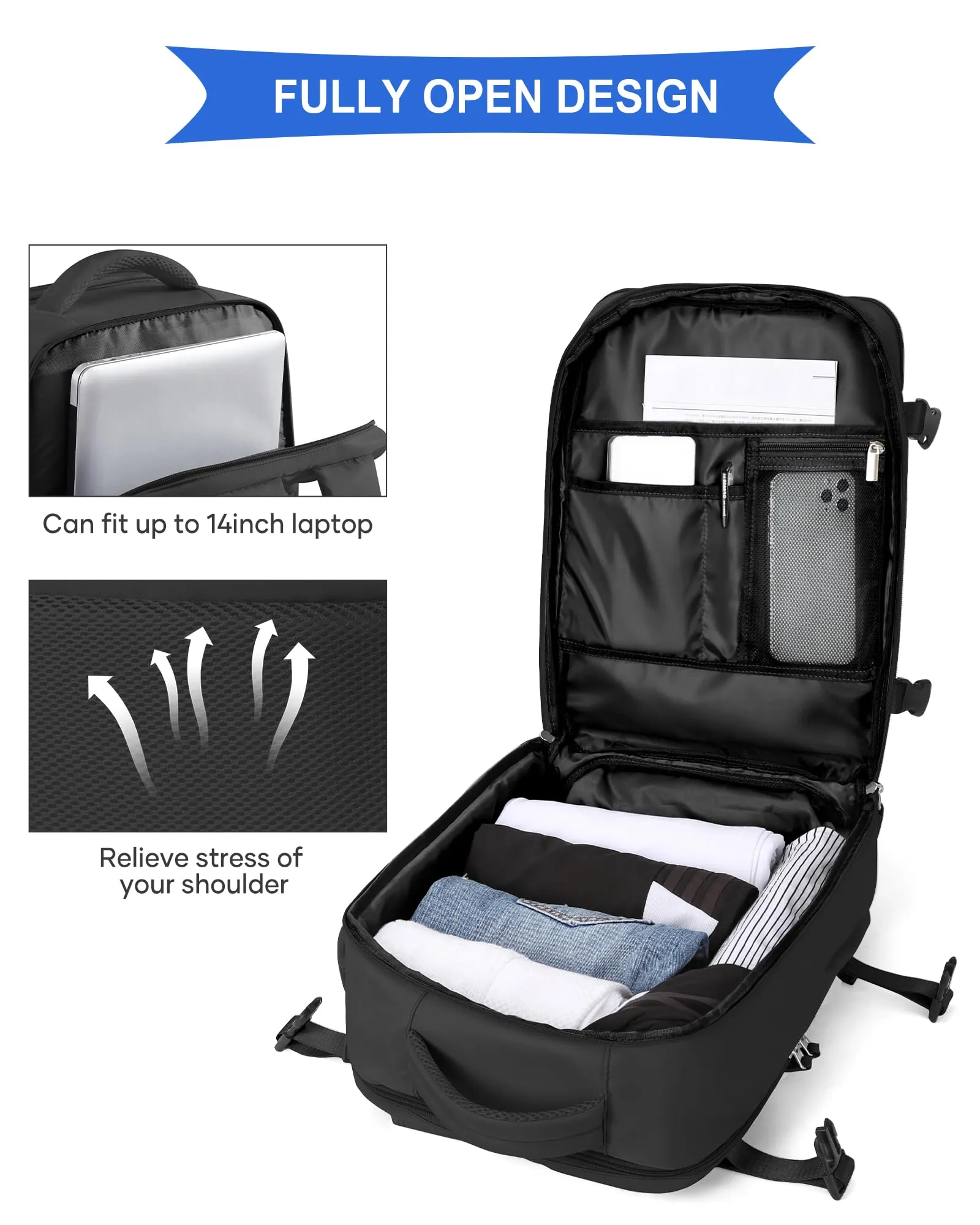 SZLX Zaino da Viaggio 40x30x20 Ryanair Wizzair Impermeabile con Scomparto Scarpe e USB per Laptop 14 Pollici - immagine 7