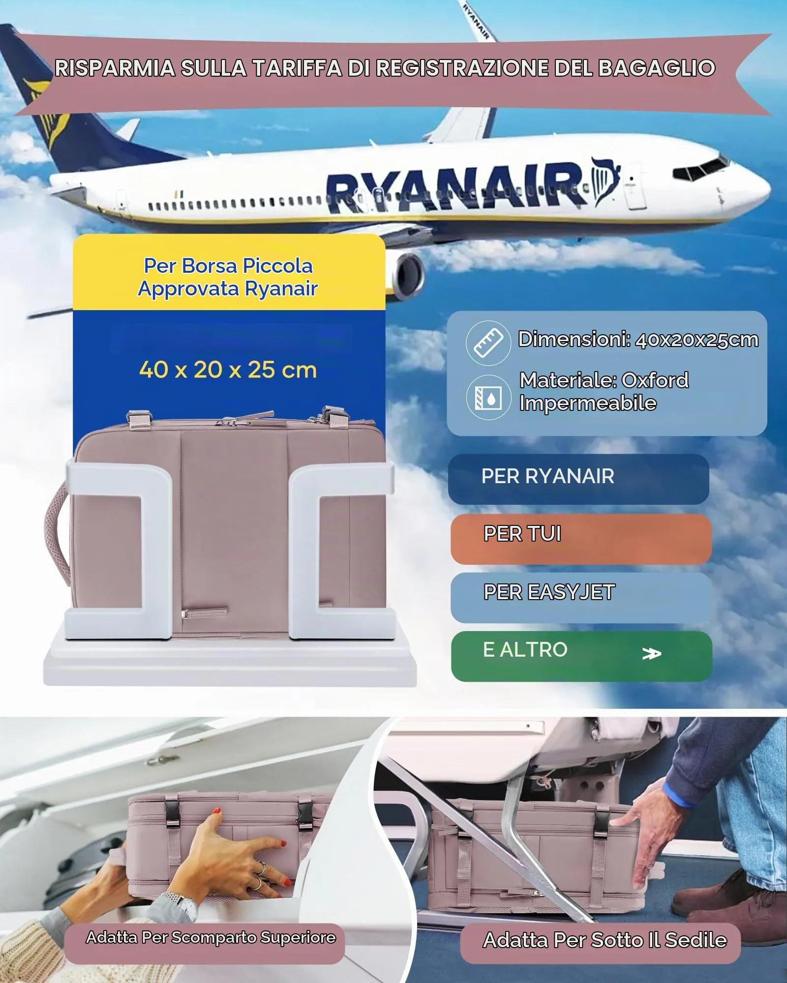 SZLX Zaino da Viaggio 40x30x20 per Ryanair e Wizzair, Impermeabile con Scomparto per Scarpe e Laptop 14 Pollici - immagine 2