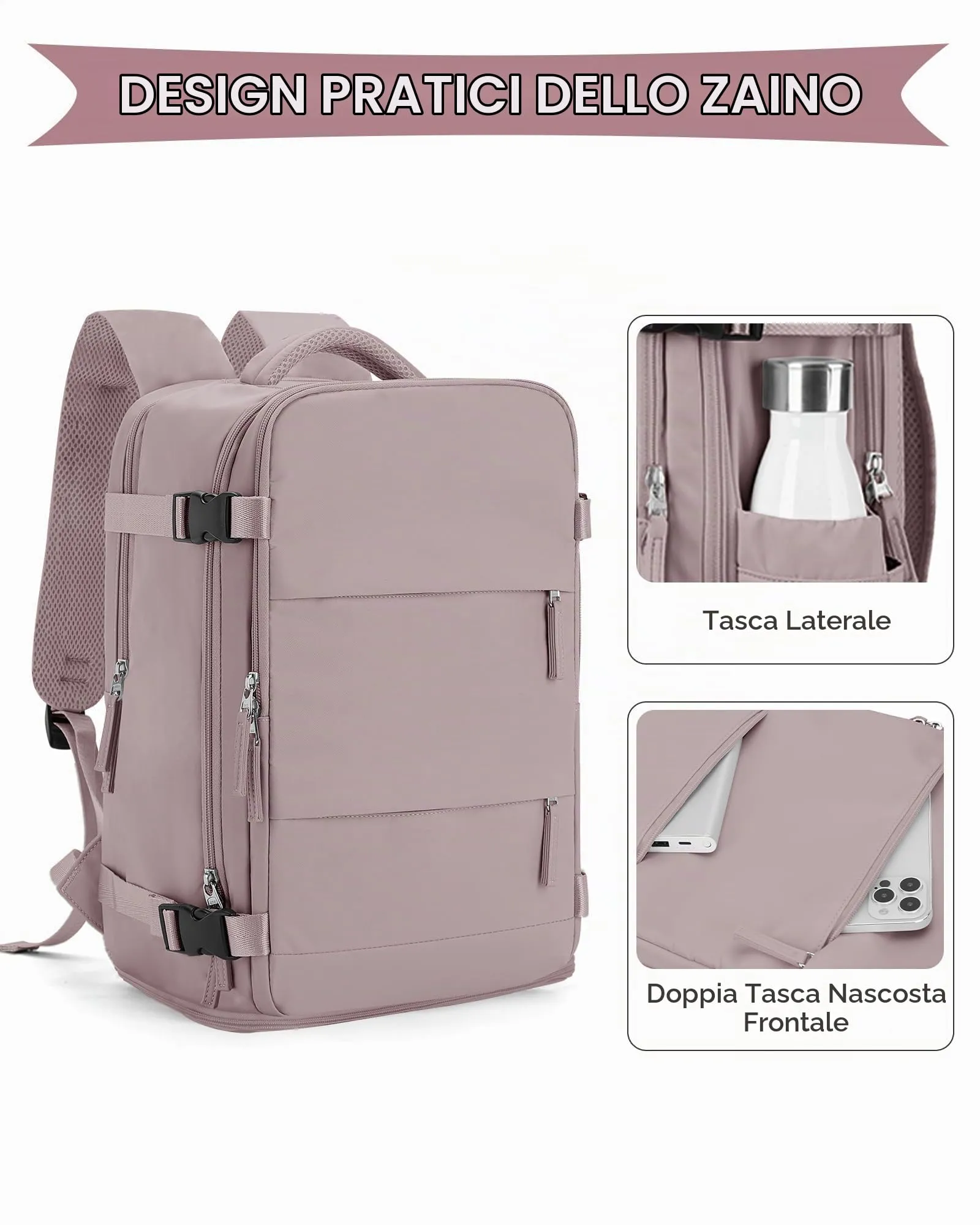 SZLX Zaino da Viaggio 40x30x20 per Ryanair e Wizzair, Impermeabile con Scomparto per Scarpe e Laptop 14 Pollici - immagine 5