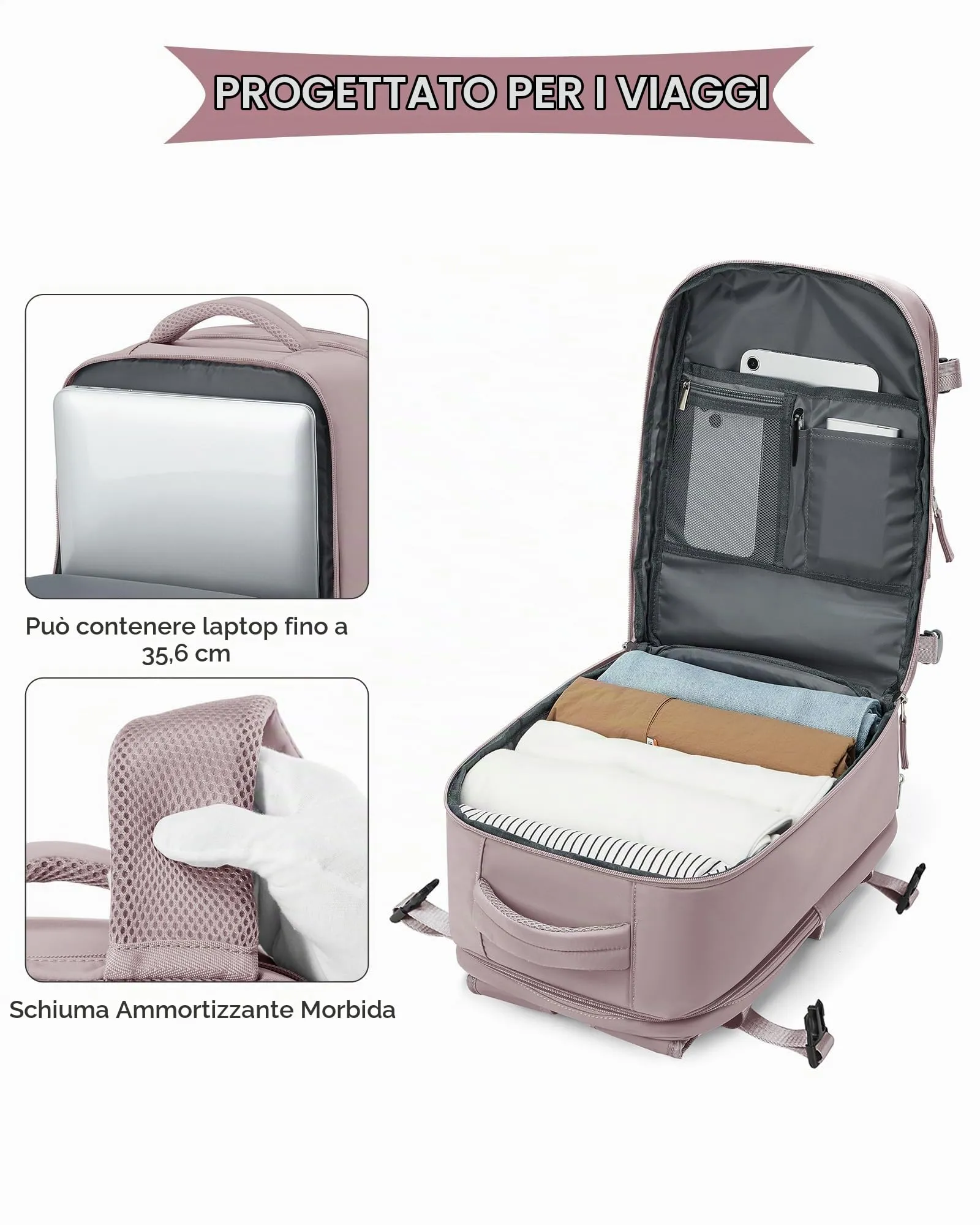 SZLX Zaino da Viaggio 40x30x20 per Ryanair e Wizzair, Impermeabile con Scomparto per Scarpe e Laptop 14 Pollici - immagine 6