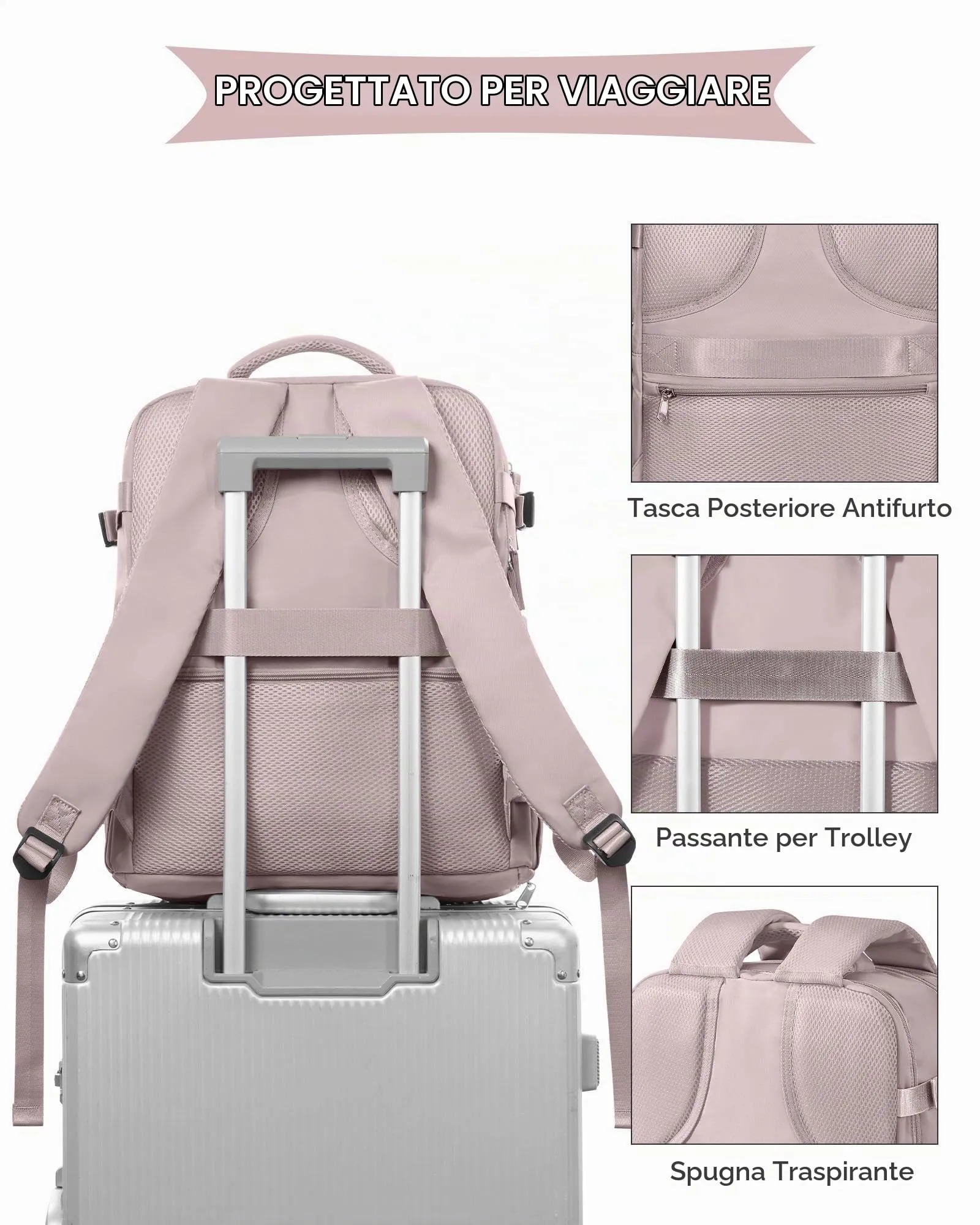 SZLX Zaino da Viaggio 40x30x20 per Ryanair e Wizzair, Impermeabile con Scomparto per Scarpe e Laptop 14 Pollici - immagine 7