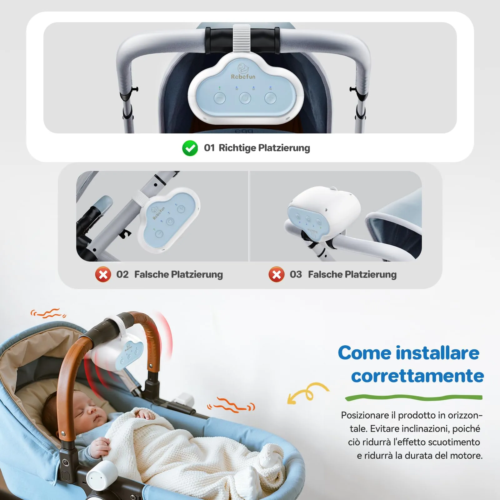 Robofun Passeggino Rocker - Dondolo Automatico per Passeggino, Timer 30-60-90 Min, Ricaricabile USB-C - immagine 7