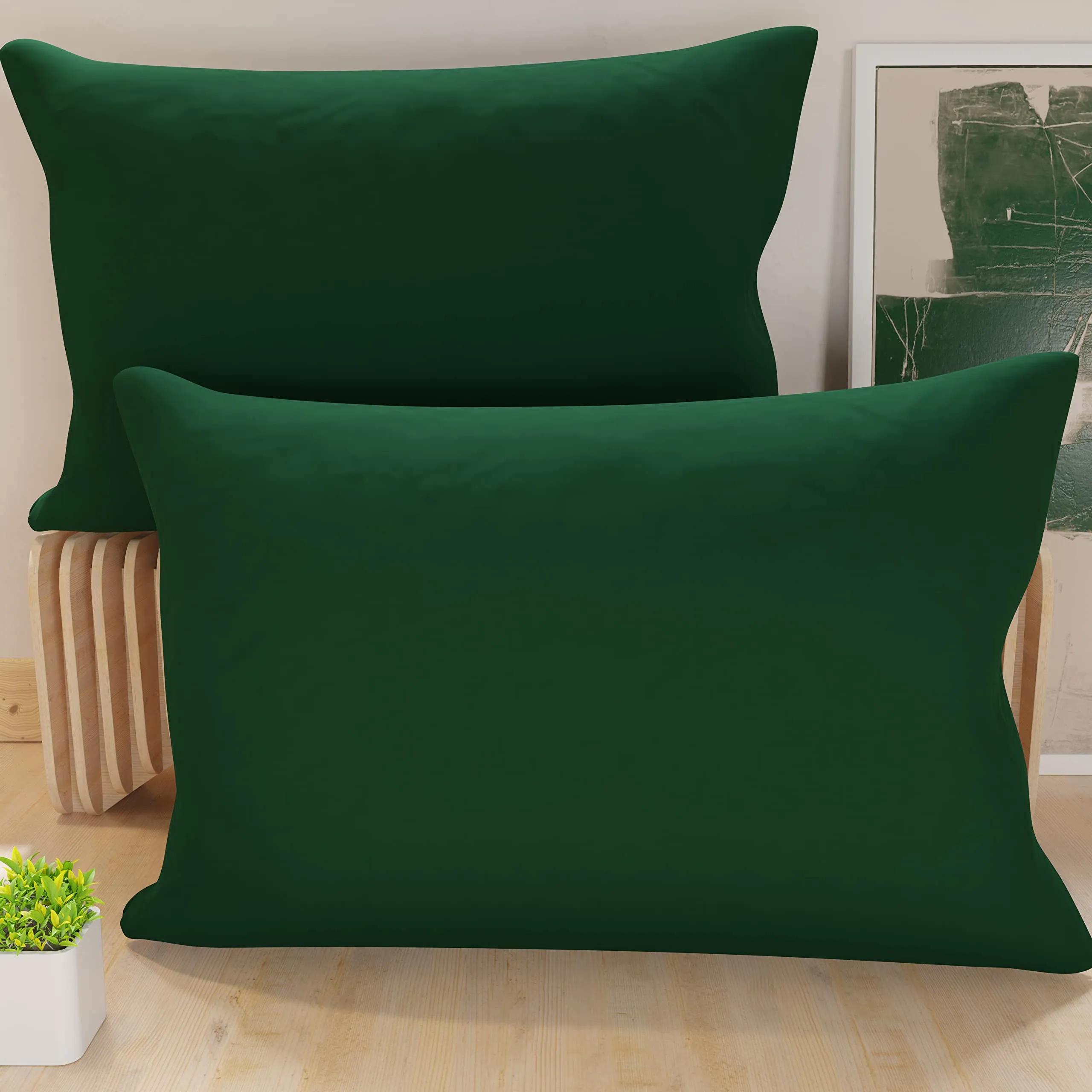 PETTI Artigiani Italiani Coppia di Federe Cuscino 50x70 cm in Microfibra, Verde Smeraldo, Set di 2 - immagine 1