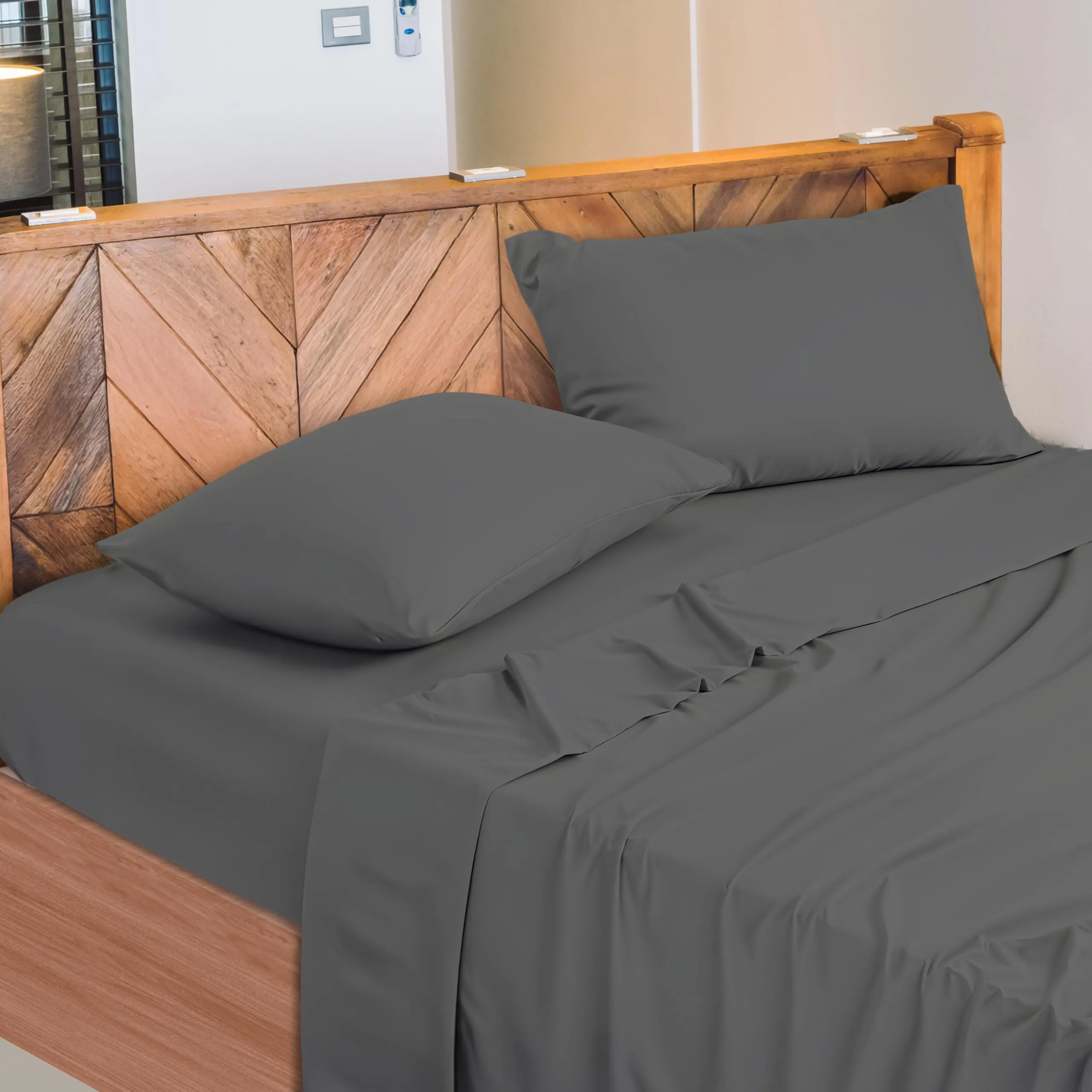 Narciso Lenzuola Una Piazza e Mezza 100% Cotone Made in Italy, Completo Letto Grigio Scuro - immagine 1