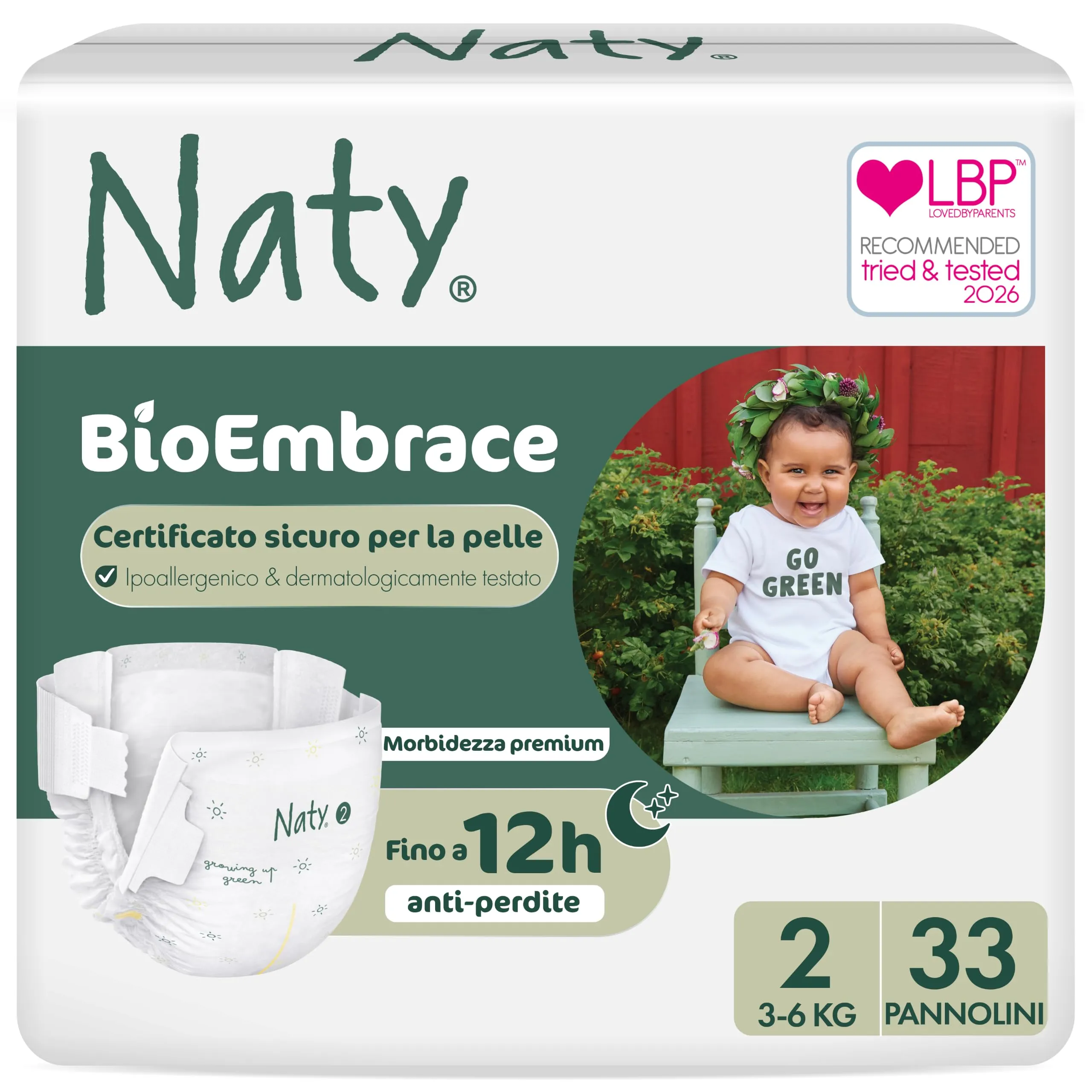Naty BioEmbrace Pannolini Neonato, Taglia 2 (3–6kg), 33 pezzi - immagine 1