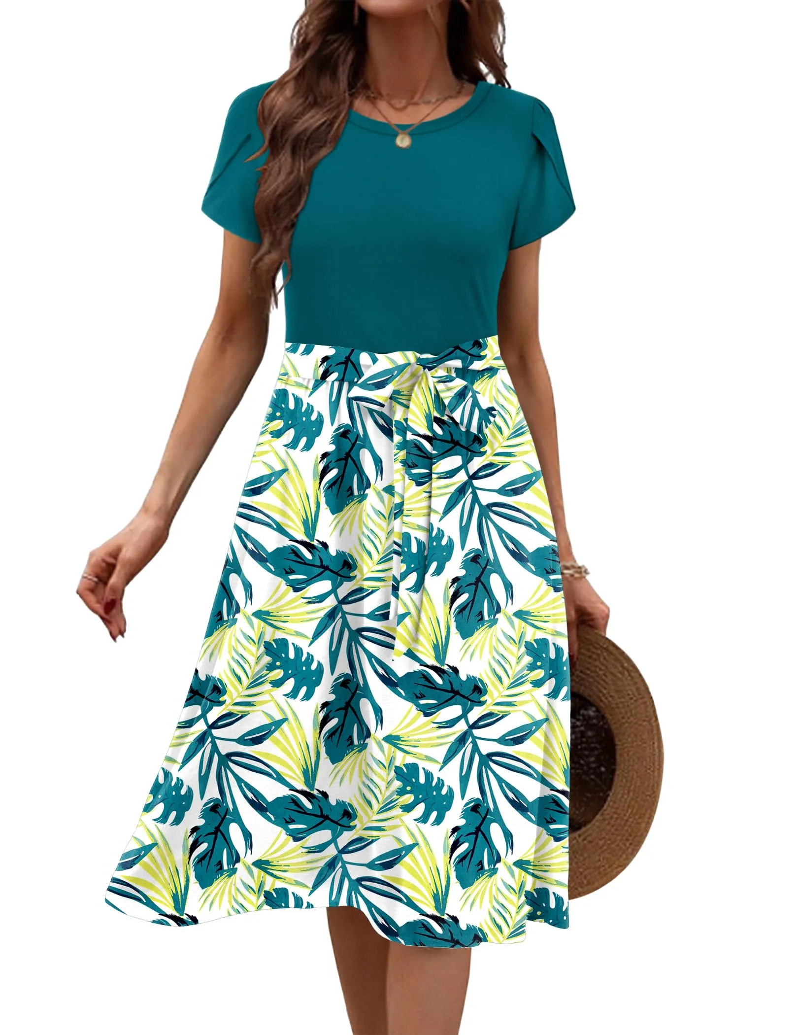 Zeagoo Abito Casual da Donna Manica Corta A Line Scollo Rotondo Midi - immagine 4