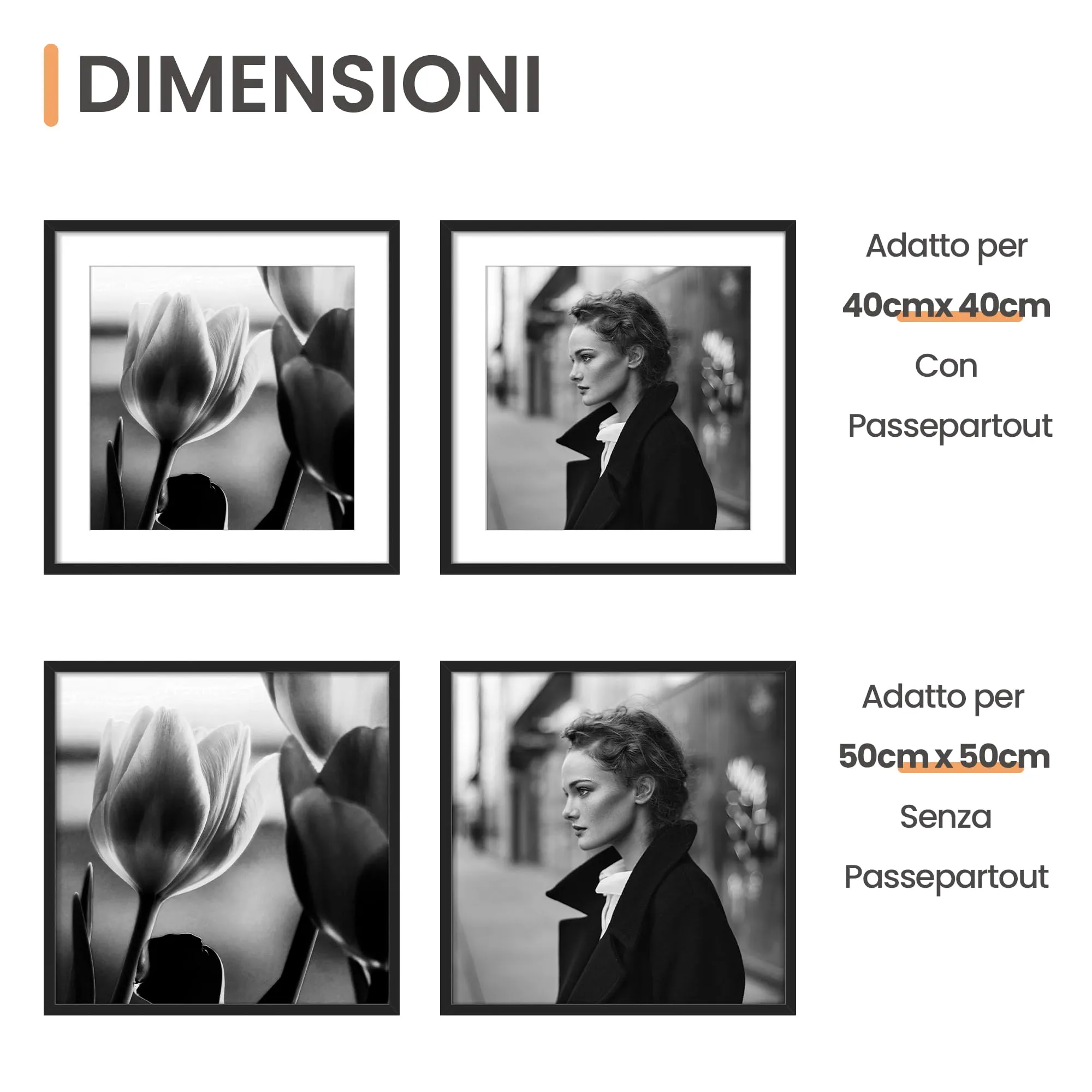 upsimples Cornici Portafoto, Set da 3, 50 x 50 cm, Nero - immagine 2