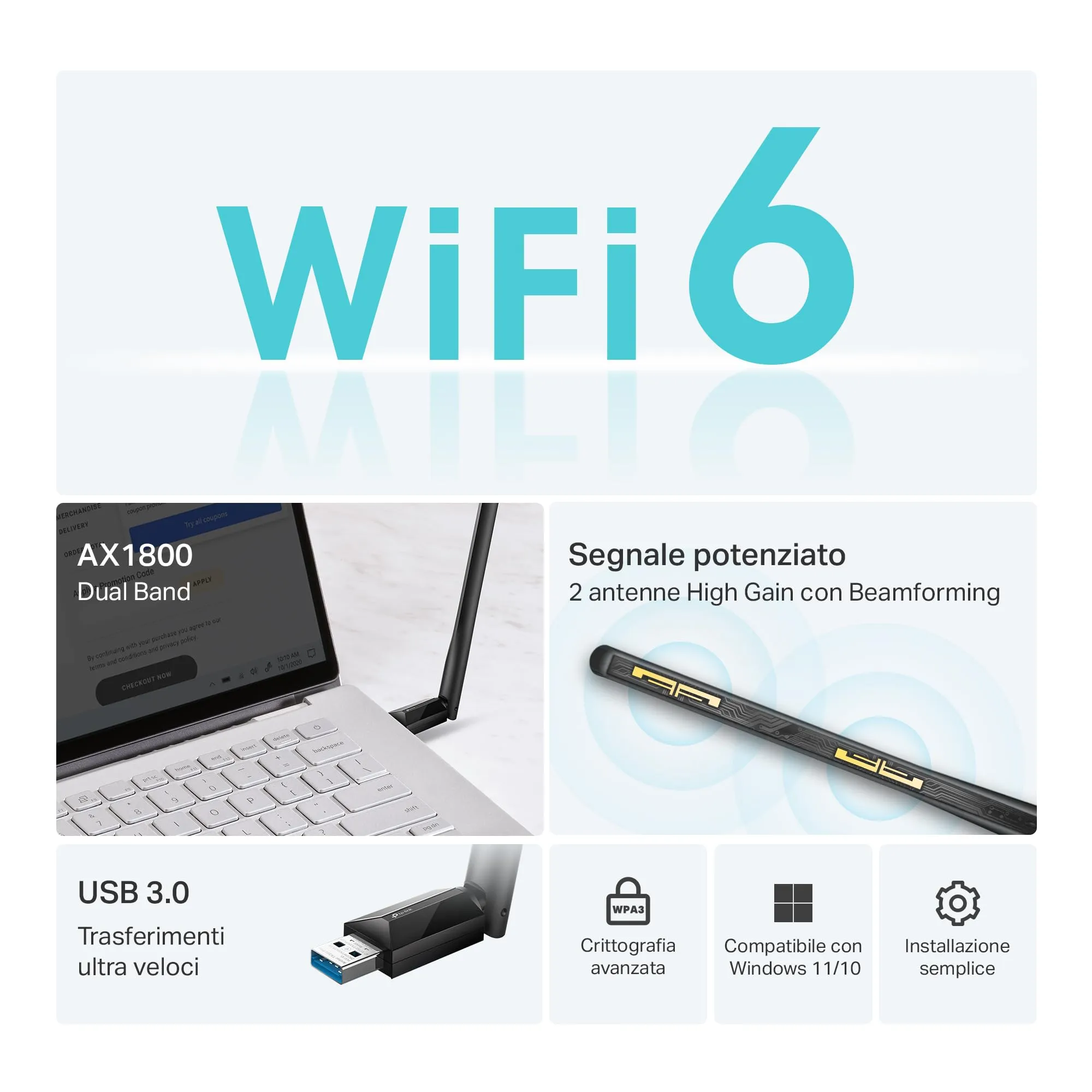 TP-Link Archer TX35U Plus Adattatore USB Wi-Fi 6 AX1800 Dual-Band PC - immagine 2