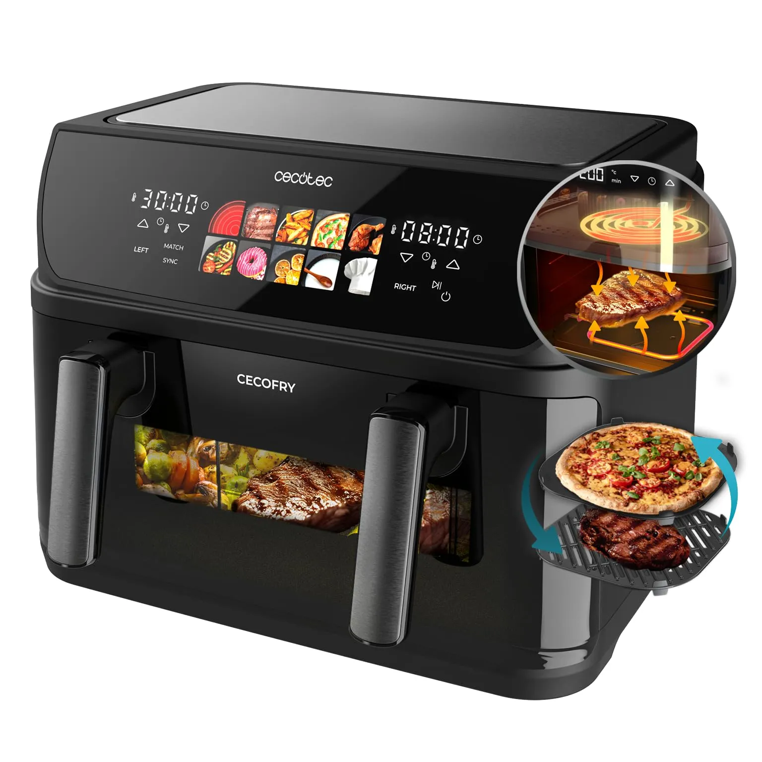 Cecotec Cecofry&Grill Duoheat 10000 Air Fryer 10L, 2800W, 3in1 Friggitrice Grill Piastra - immagine 1