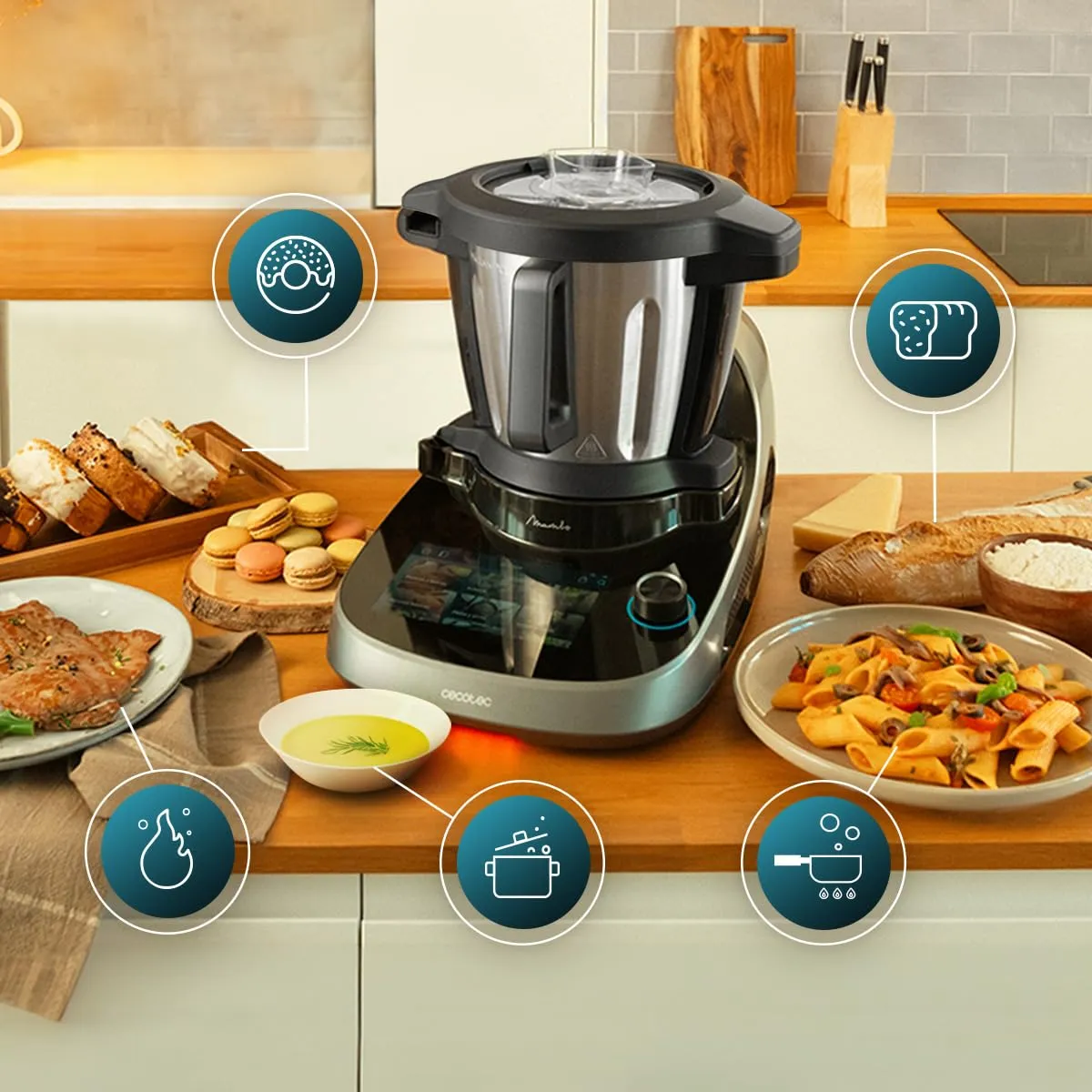 Cecotec Mambo CooKing Total Gourmet Robot da Cucina Multifunzione, 2200W, 45 Funzioni, Acciaio Inox, Brocche Unique e Victory 4.5L, Schermo Touch, App, AutoCleaning - immagine 4