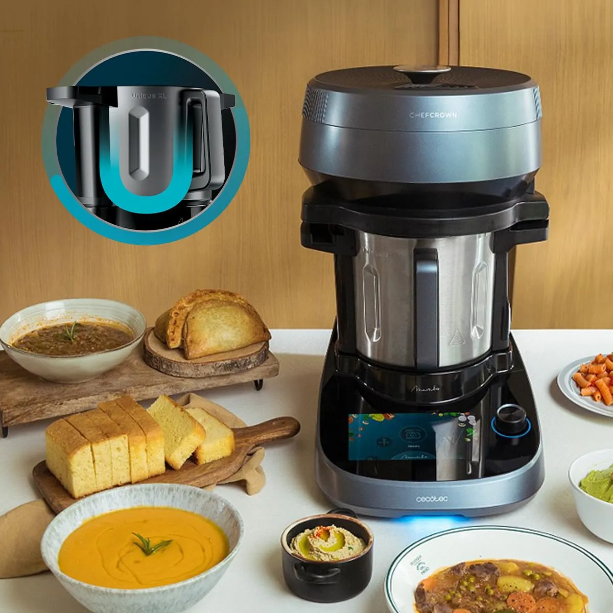 Cecotec Mambo CooKing Total Gourmet Robot da Cucina Multifunzione, 2200W, 45 Funzioni, Acciaio Inox, Brocche Unique e Victory 4.5L, Schermo Touch, App, AutoCleaning - immagine 5