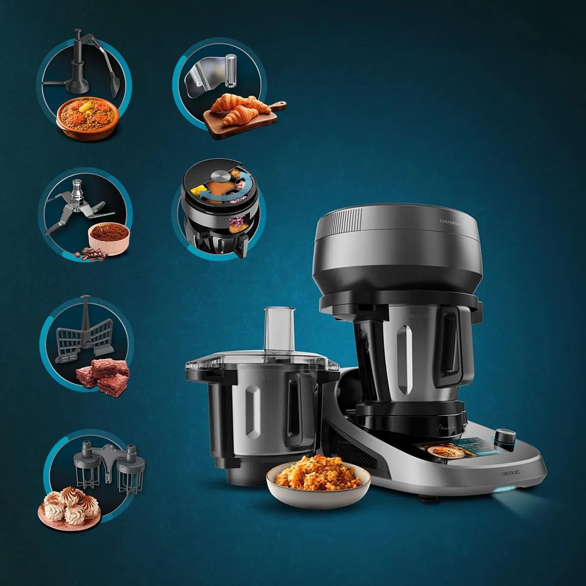 Cecotec Mambo CooKing Total Gourmet Robot da Cucina Multifunzione, 2200W, 45 Funzioni, Acciaio Inox, Brocche Unique e Victory 4.5L, Schermo Touch, App, AutoCleaning - immagine 9